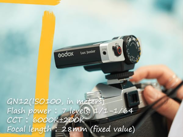 Godox Lux Junior Retro Camera Flash with Diffuser - GN12 Speedlite 6000K±200K CCT, Auto/Manual Modes, 1/1-1/64 Power, 28mm for Canon Nikon Sony Fuji Olympus DSLR - Perfect for Portrait, Wedding & Event Photography