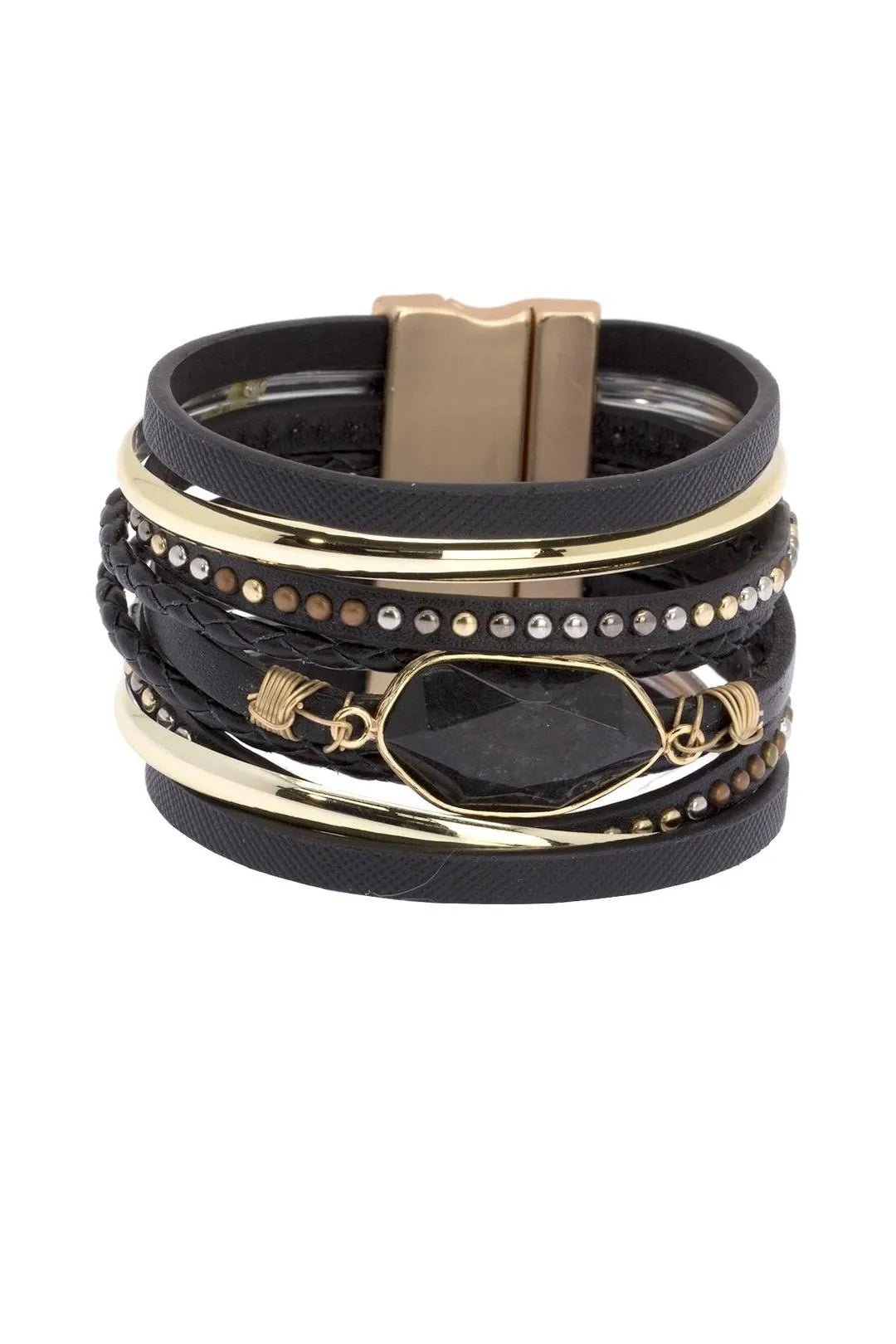 Genuine Leather Crystal Stone Bracelet for Women - Elegant Boho Beaded Wrist Jewelry for Everyday Wear & Special Occasions