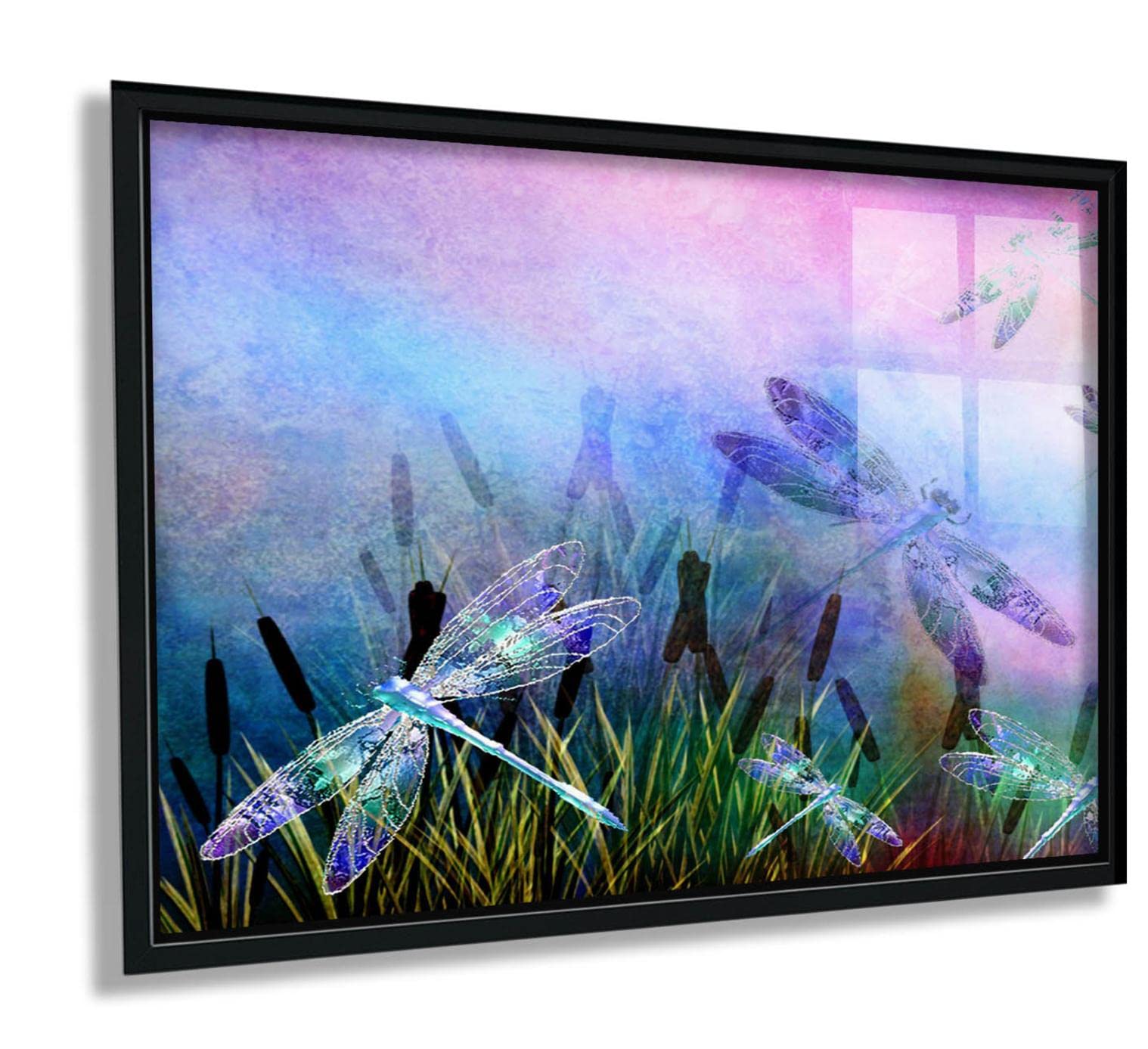 Magical Dragonfly Canvas Wall Art - Colorful Framed Print for Home Decor, 12x16 Inches, Black Aluminum Frame - Perfect for Bedroom, Living Room, Office, Kitchen & Bathroom Decoration