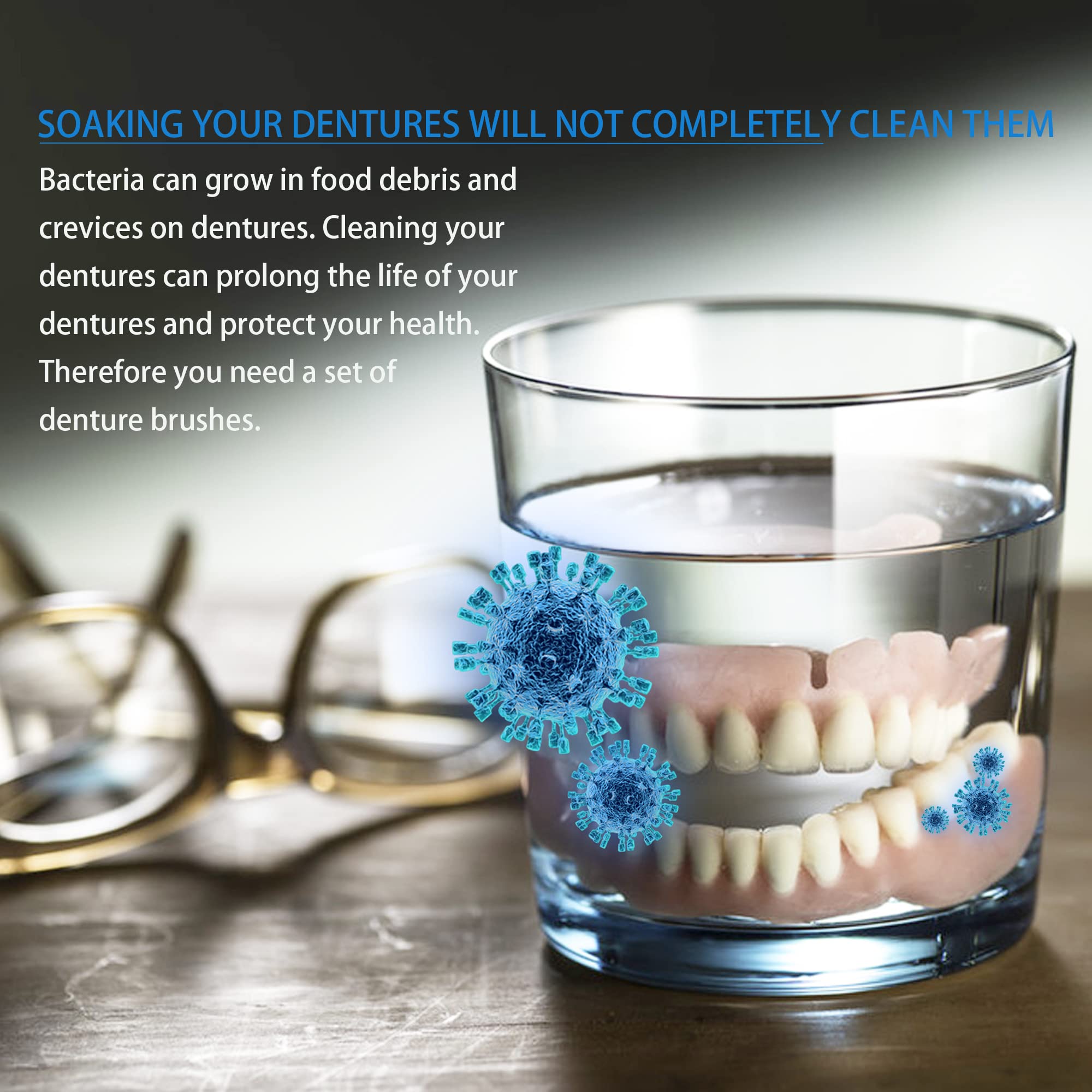 4-Pack Denture Cleaning Brushes - Double-Sided Toothbrush with Multi-Layered Bristles & Anti-Slip Rubber Handle for Dentures Care (Green, Purple, Blue, Orange) - Perfect for Daily Denture Hygiene and Deep Cleaning at Home
