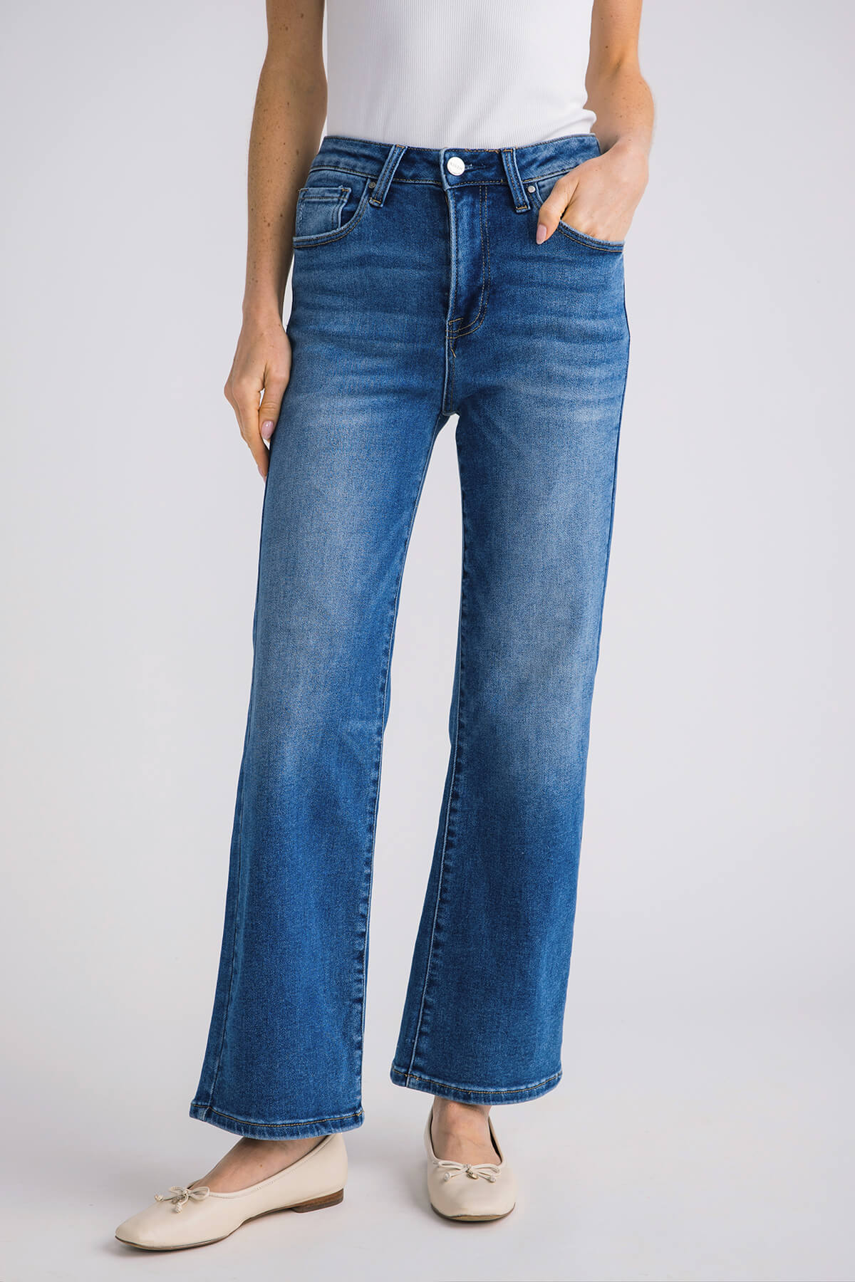 Risen Sophie High Rise Relaxed Straight Leg Jeans for Women - Comfortable Stretch Denim Pants for Casual Wear & Everyday Outfits