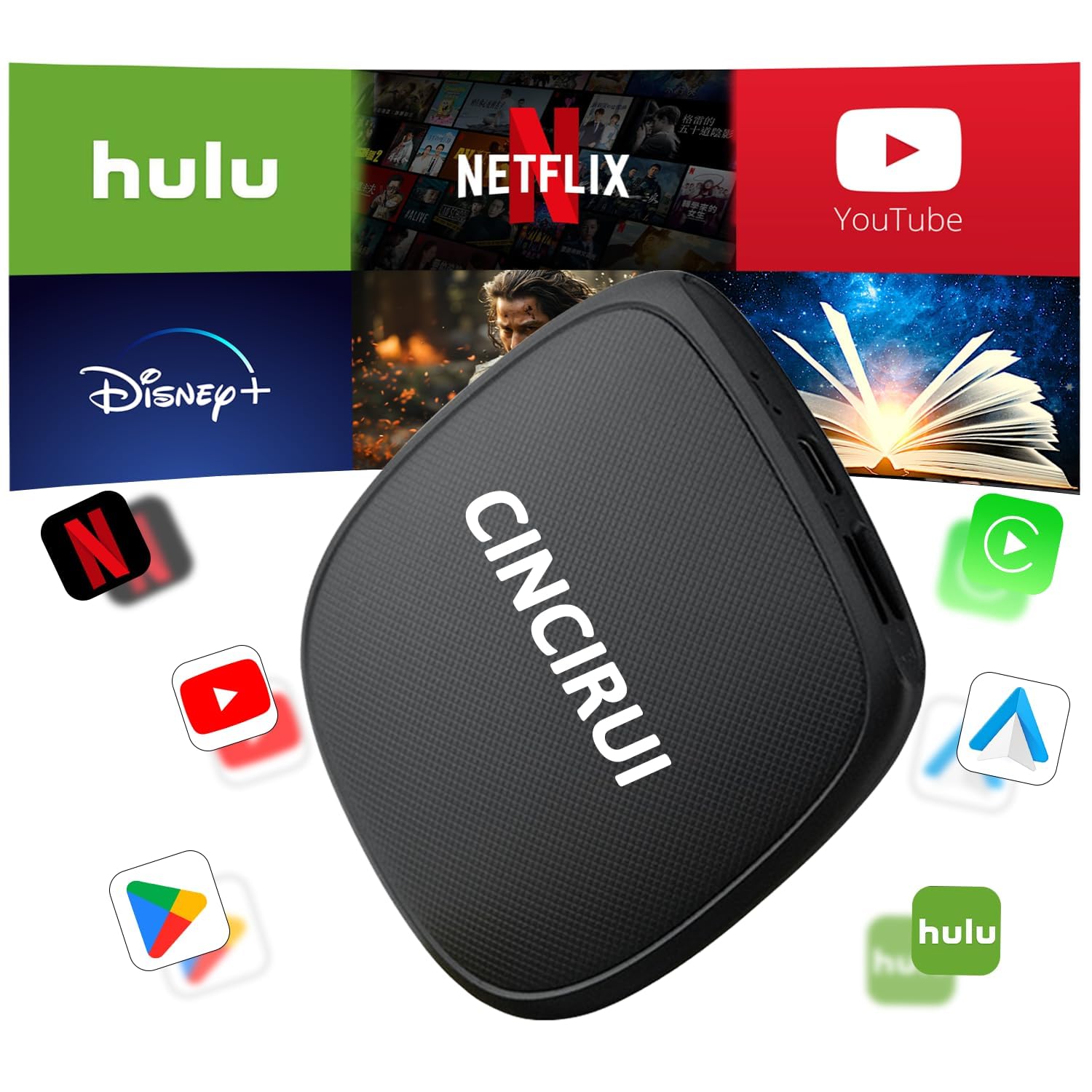 Wireless CarPlay Adapter for iPhone & Android - 4-in-1 Wireless CarPlay & Android Auto Dongle with Netflix, YouTube, Play Store & TikTok Support | AI Streaming Video Box for OEM Wired CarPlay Cars | Perfect for Road Trips & Commuting Entertainment