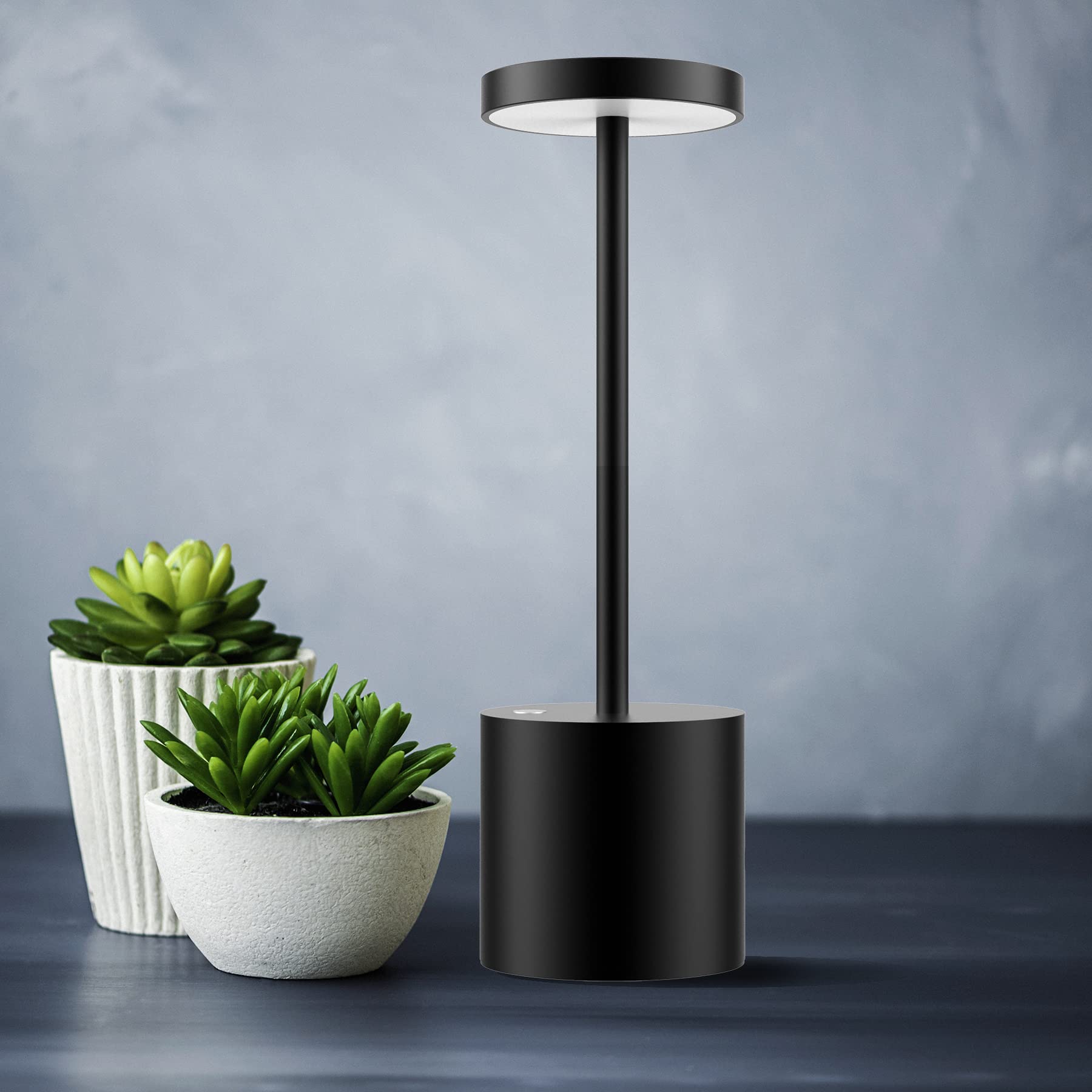 TBBGA LED Cordless Rechargeable Table Lamp - Stepless Dimmable Metal Portable Night Light for Indoor Outdoor Use | Home Office, Living Room, Restaurant, Study, Farmhouse Decor | Black Battery-Operated Lamp for Bedside Reading, Camping & Emergency Lighting