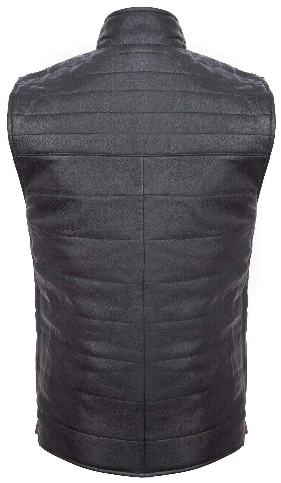 Men's Reversible Leather Puffer Vest - Black/Brown Quilted Waistcoat Gilet for Winter Warmth | Outdoor Activities & Casual Wear