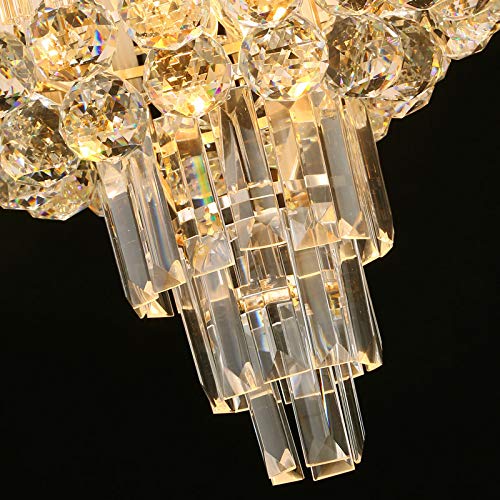 LITFAD 3-Light Crystal LED Chandelier - Modern Art Deco Brass Flush Mount Ceiling Light for Dining Room, Bedroom, Living Room | Energy-Efficient Lighting Fixture for Home, Hotel & Restaurant Decor