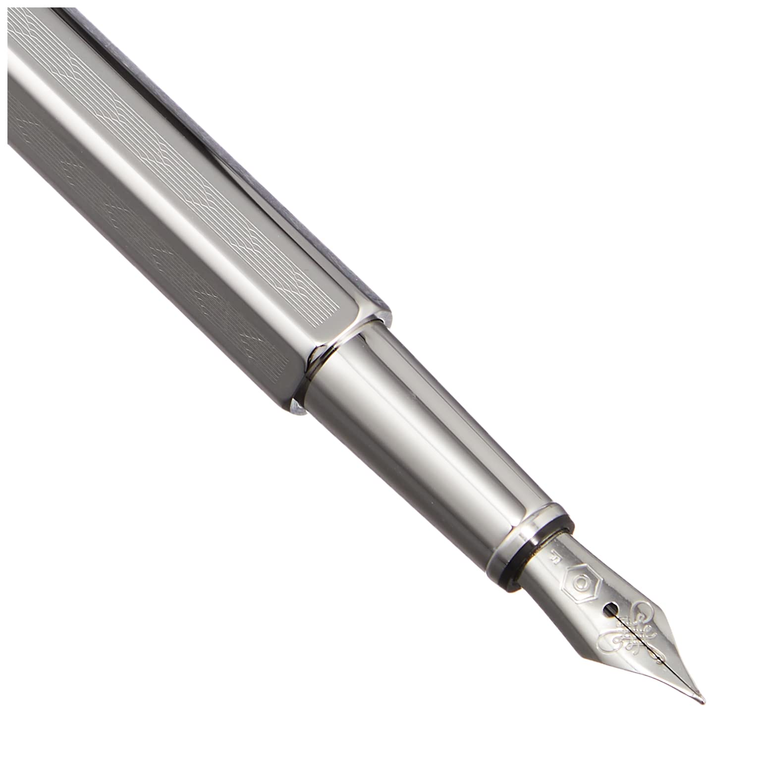 Caran d'Ache Chevron Ecridor Fountain Pen - Silver Plated/Rhodium Coated with Fine Nib (0958.276) | Luxury Writing Instrument for Professionals & Gift Giving