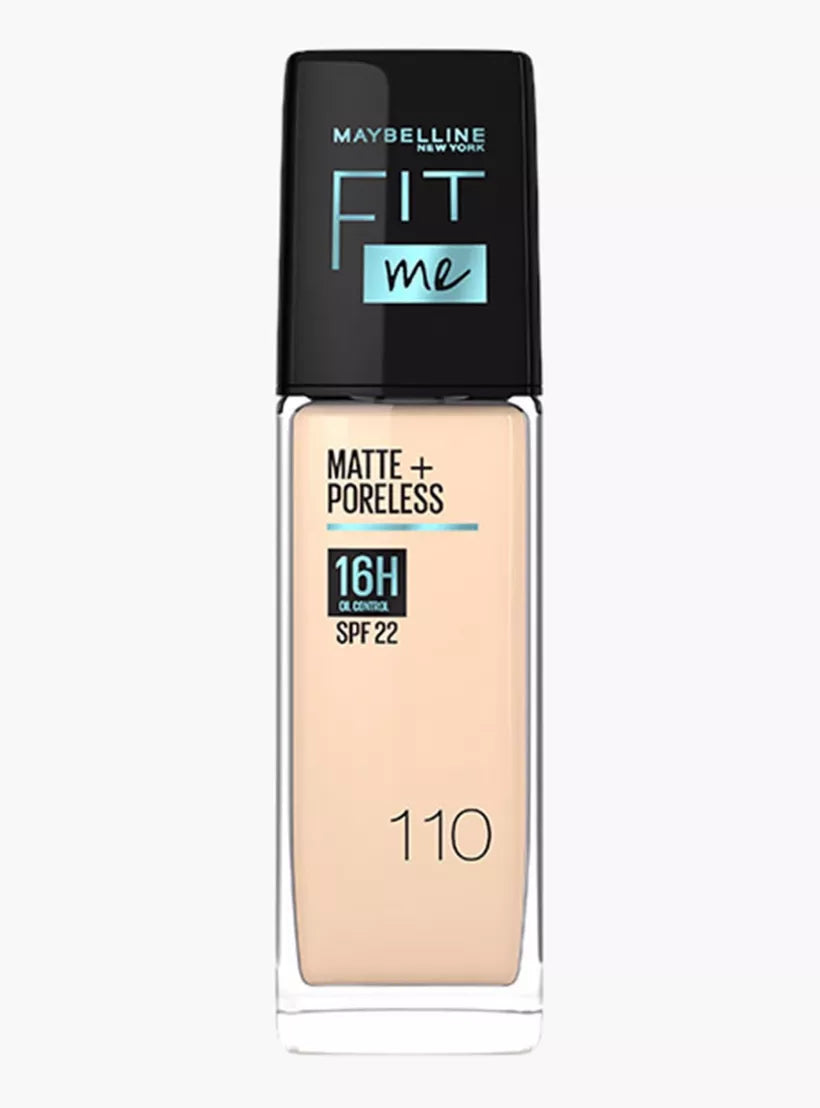 Maybelline New York Fit Me Matte + Poreless Foundation - 110 Porcelain - Oil-Free Liquid Makeup for Flawless Coverage | Perfect for Everyday Wear & Photo Shoots