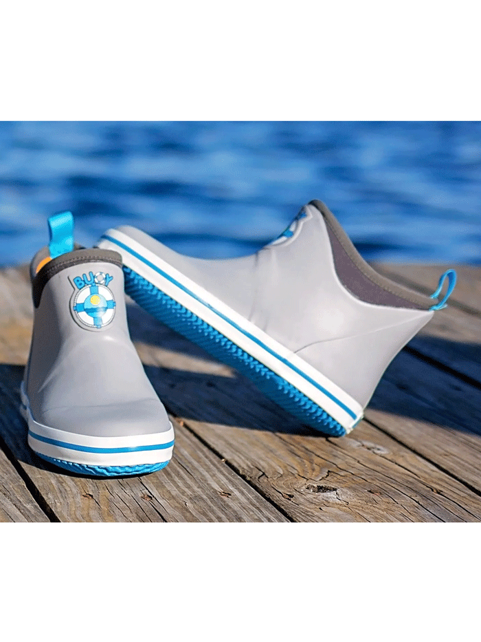 Buoy BB110 Kids Rubber Rain Boots - Waterproof Gray & Blue Outdoor Boots for Boys and Girls - Perfect for Puddles, Hiking, and Playground Adventures