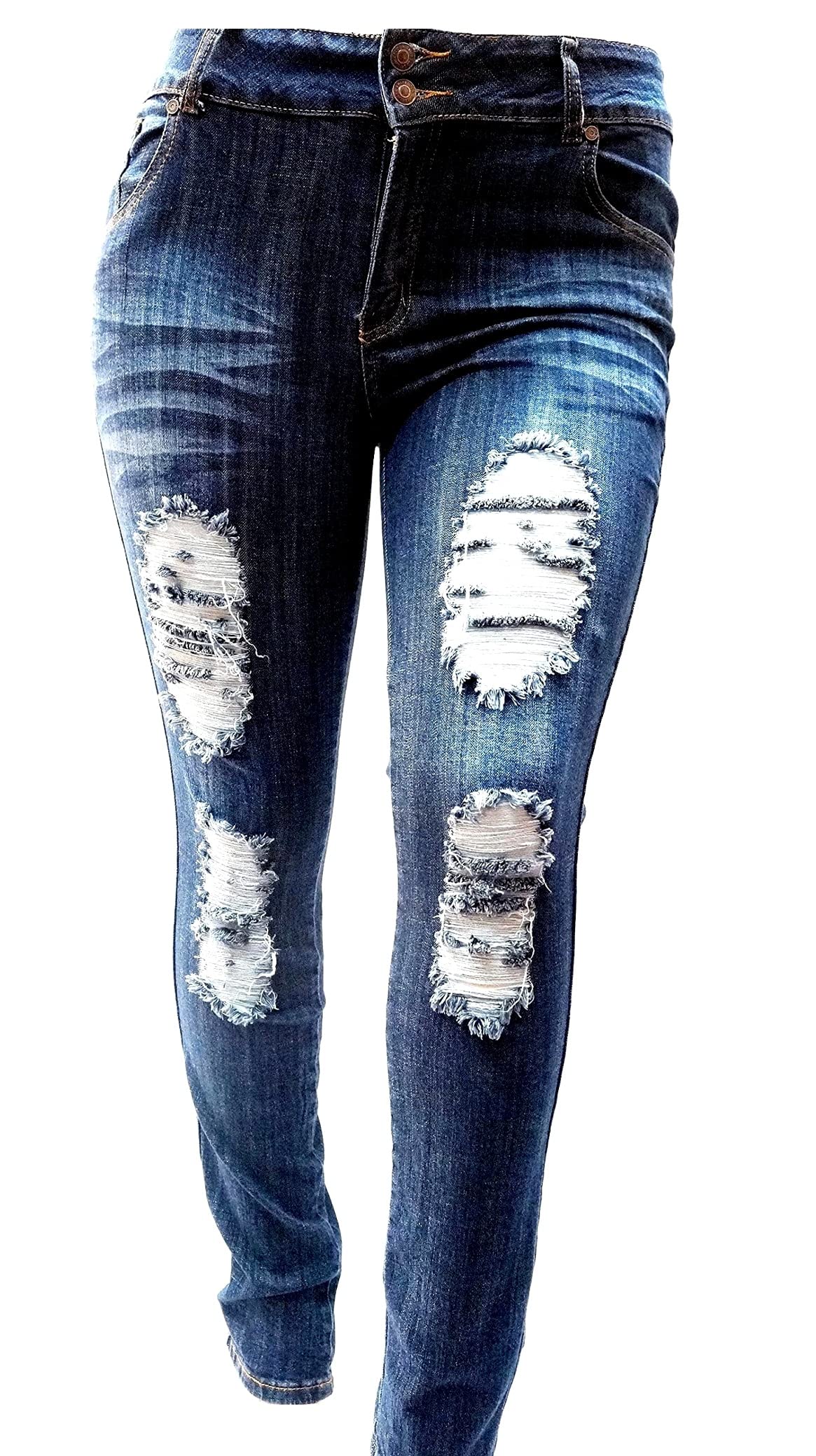 Jack David 1826 Women's Plus Size Stretch Ripped Skinny Jeans - Comfortable High Waist Denim Pants for Casual Wear & Everyday Outfits