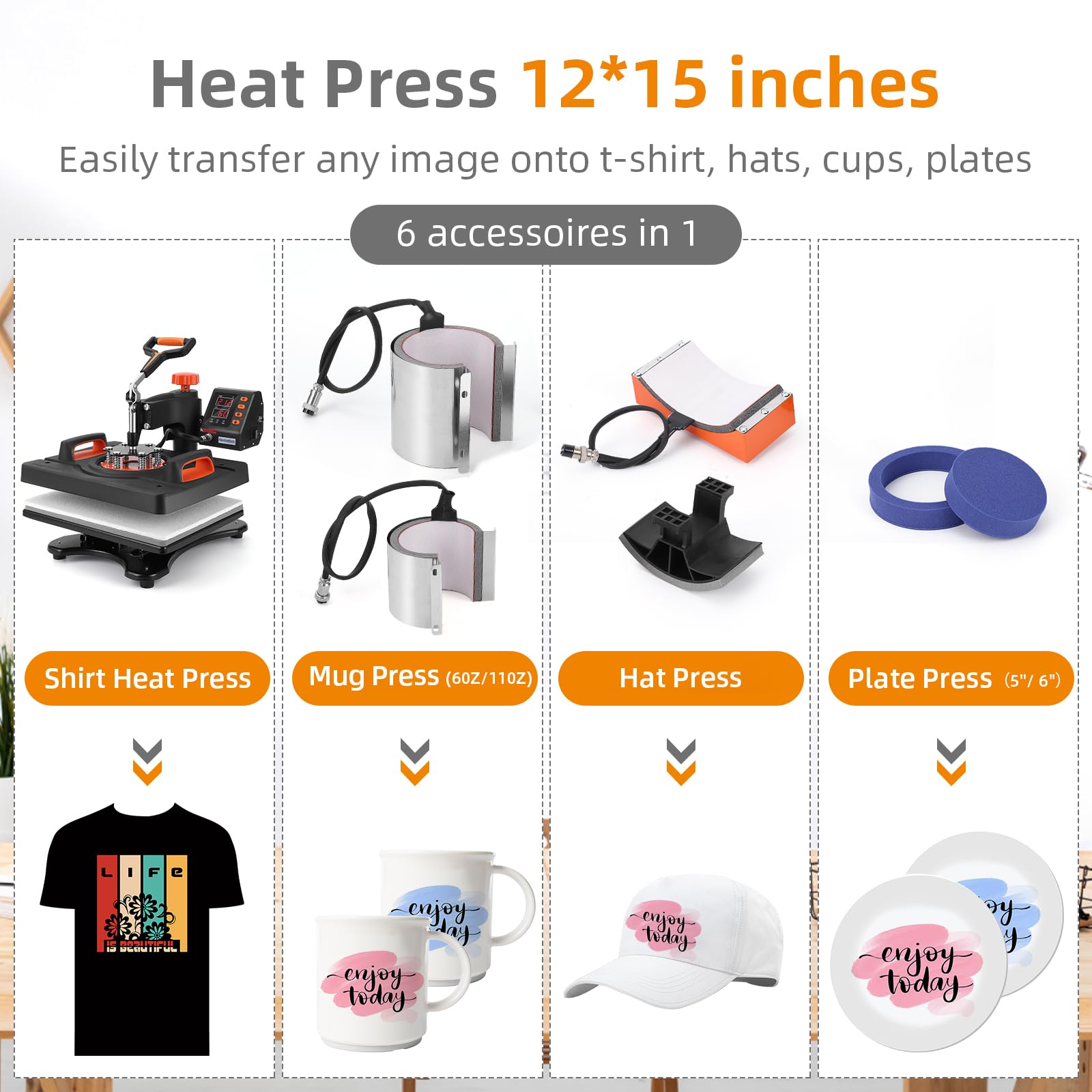 PIONEERWORKS 6-in-1 Heat Press Machine 12x15 Inch 800W Sublimation Printer with 360° Rotation & Swing-Away Design for T-Shirts, Hats, Mugs - Perfect for DIY Crafts, Small Business & Home Use