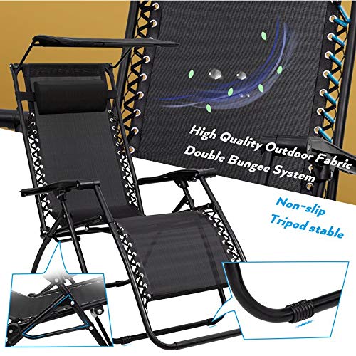 2-Pack Folding Zero Gravity Chairs - Heavy Duty 250lbs Capacity, Steel Mesh Reclining Outdoor Chairs for Camping, Fishing, Poolside, Patio & Lawn - Perfect for Relaxing in Backyard, Beach or Garden (Black)