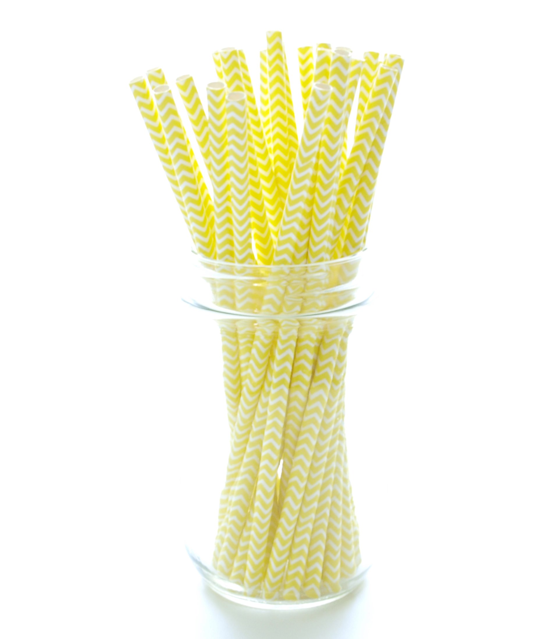 **Yellow Wedding Straws - 75 Pack Bulk Paper Drinking Straws for Summer BBQ, Lemonade, Bridal Shower & Party Supplies (Striped, Polka Dot, Zig Zag Designs) - Eco-Friendly Disposable Straws for Weddings, Birthdays & Picnics**