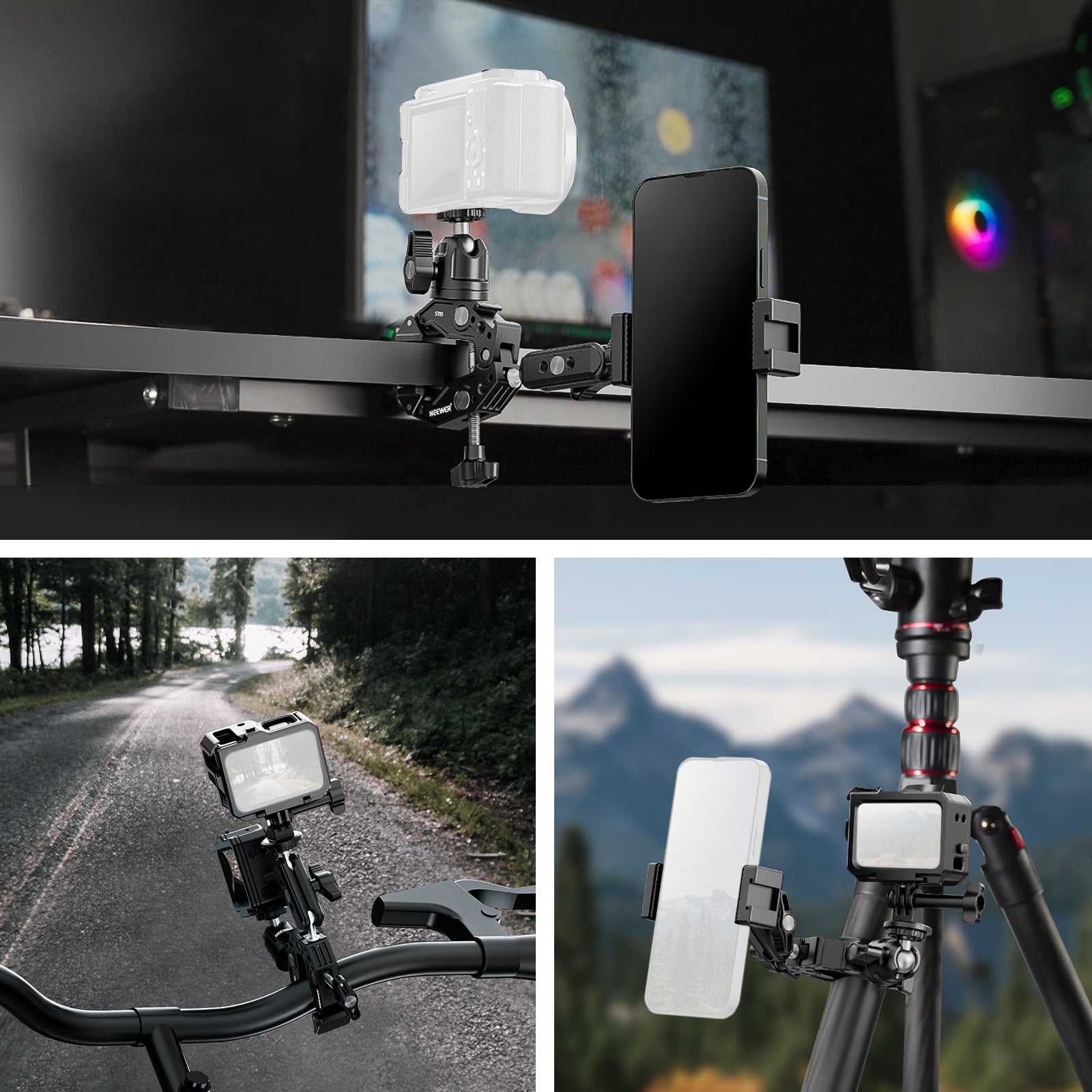 NEEWER ST85 Super Clamp with 3 Dual Ballhead Magic Arm - Heavy Duty Camera Mount for DSLR, Video, Lighting Equipment - Perfect for Photography, Videography, Studio & Live Streaming Setups