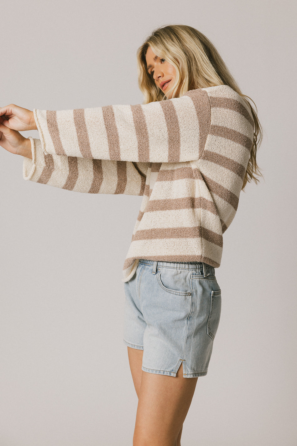 Kelsey Striped Sweater Women's Casual Pullover Taupe Knit Top | Cozy Fall Winter Fashion | Perfect for Office, Date Night & Weekend Outings