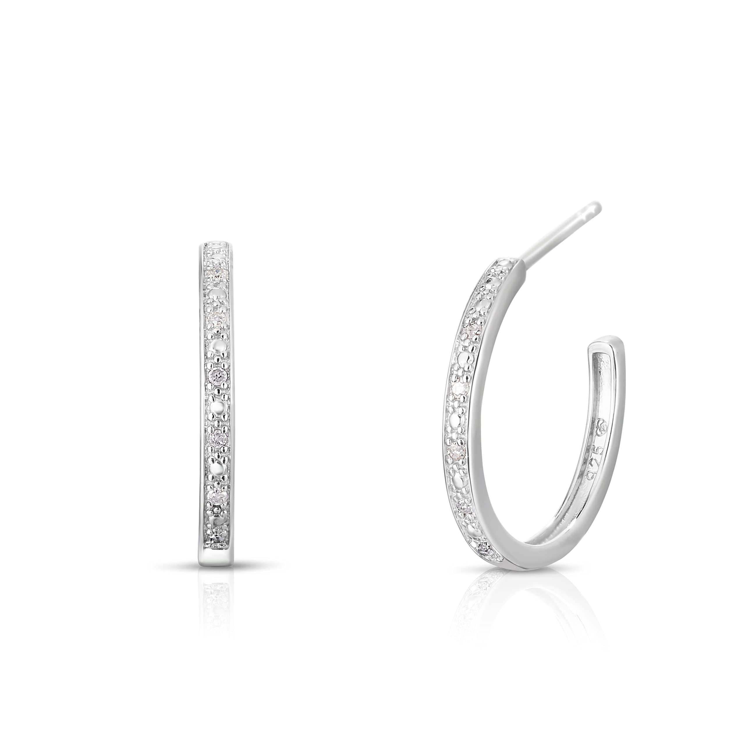 NATALIA DRAKE 925 Sterling Silver Small Open C Hoop Earrings with Diamond Accent for Women - Perfect for Everyday Wear, Date Night & Special Occasions