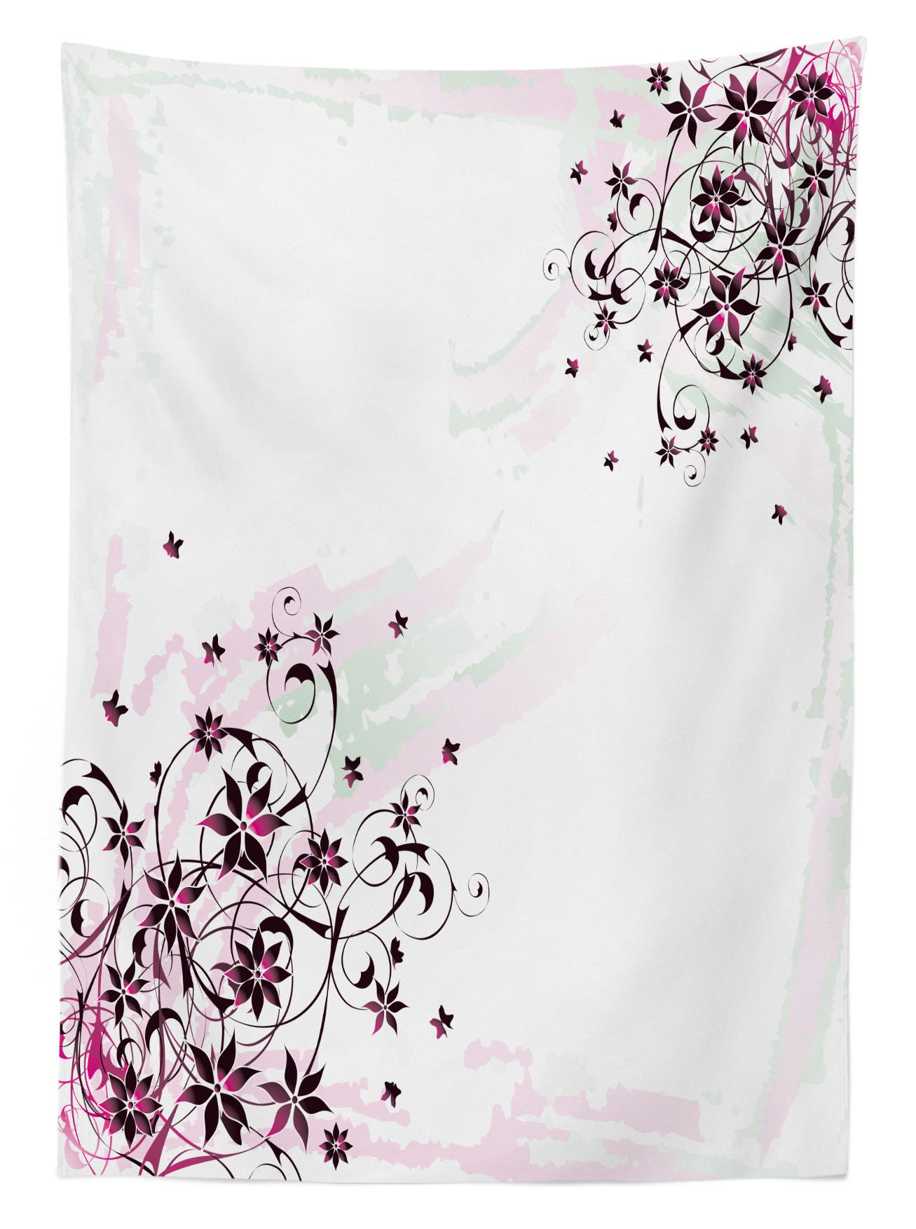 Ambesonne Floral Outdoor Tablecloth - Grunge Flower Motif with Swirled Leaves, Washable Picnic Table Cover 58