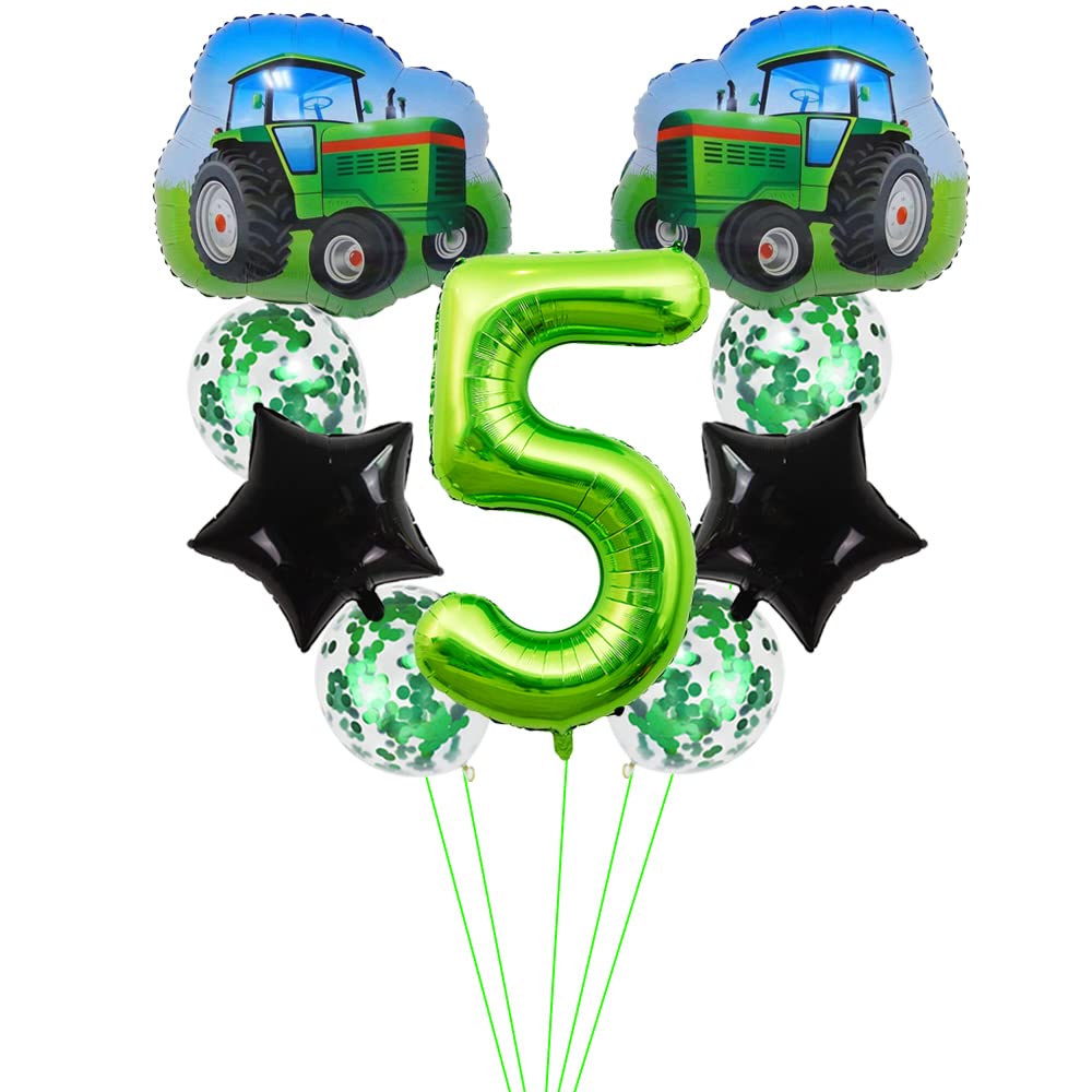 Jumbo 32 Inch Green Number 5 Tractor Foil Balloon - Farm Theme Birthday Party Decorations for 5th Birthday, Baby Shower & Gender Reveal - Helium Ready for Indoor/Outdoor Celebrations