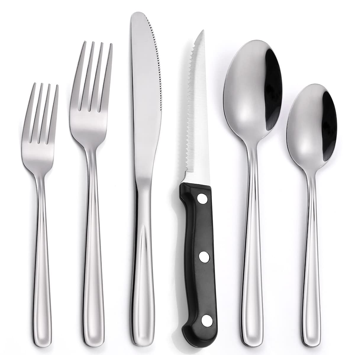 12-Piece Stainless Steel Flatware Set for 2 - Modern Square Silverware Set with Dinner Knives, Forks, Spoons & Steak Knife - Mirror Polished & Dishwasher Safe - Perfect for Dining, Gifts & Restaurant Use