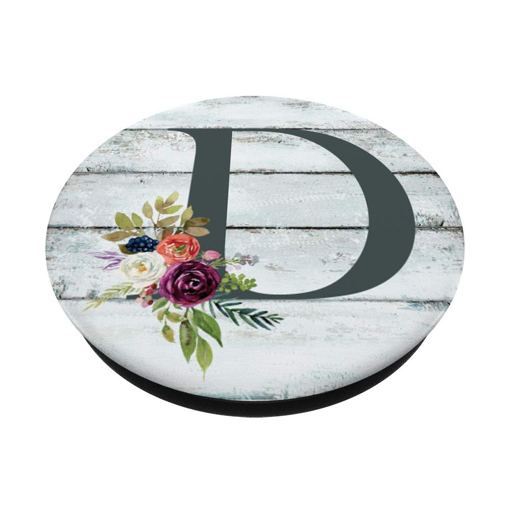 Custom Monogram Initial D Watercolor Flower Rustic Country Style PopSockets PopGrip - Swappable Phone Grip for iPhone, Samsung & Tablets - Perfect for Everyday Use, Gifts & Phone Protection