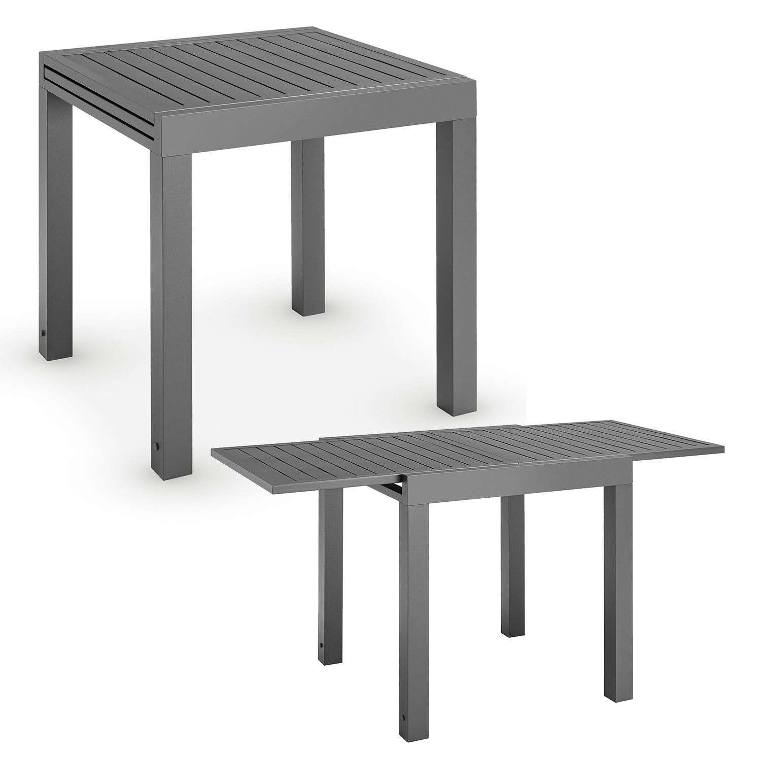 Juskys Laki Extendable Outdoor Dining Table 70 x 70 cm - Aluminum Patio Table with Large Top in Anthracite - Perfect for Garden, Backyard, and Poolside Entertaining