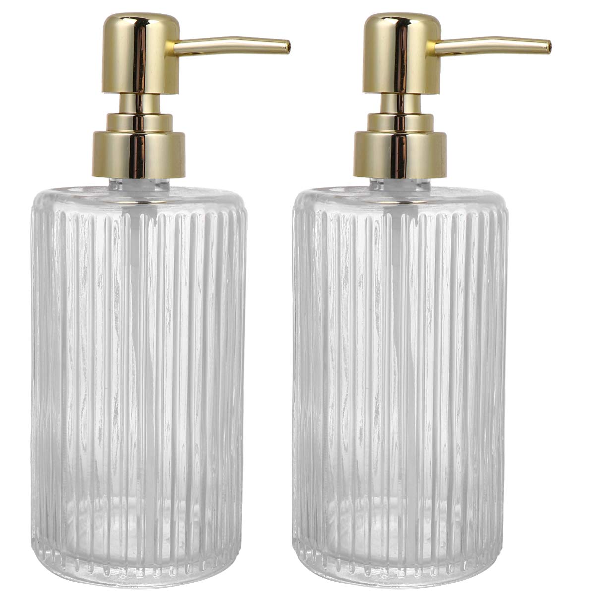 Hemoton 2-Pack Glass Soap Dispenser Bottles with Pump - 16oz Empty Liquid Containers for Shampoo, Lotion & Hand Soap - Refillable Kitchen & Bathroom Dispenser for Travel Toiletries & Home Use