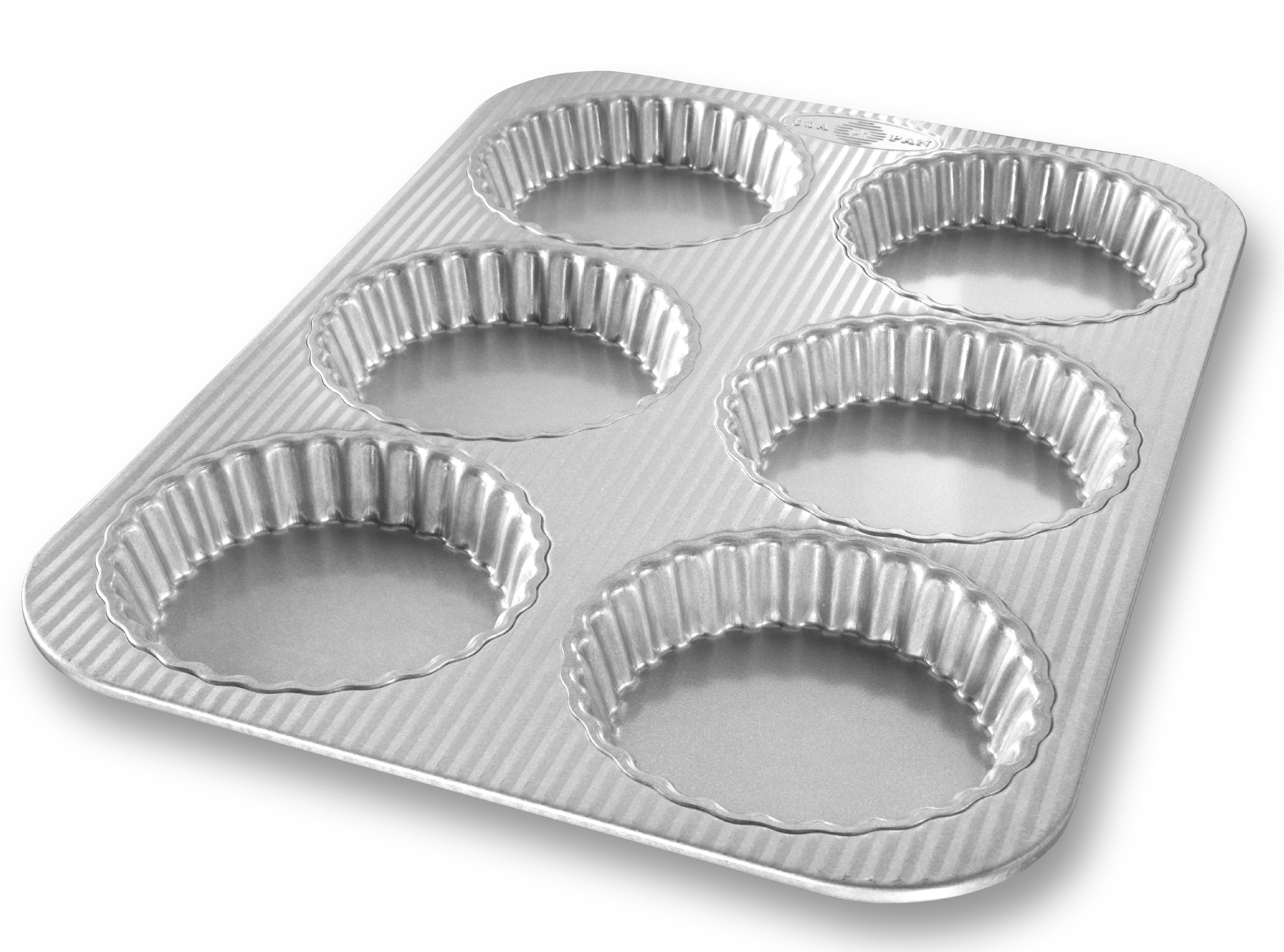 USA Pan Aluminized Steel 6-Well Mini Fluted Tart Pan for Baking - Perfect for Mini Pies, Quiches & Individual Desserts | Durable Nonstick Bakeware for Home Bakers & Professional Kitchens
