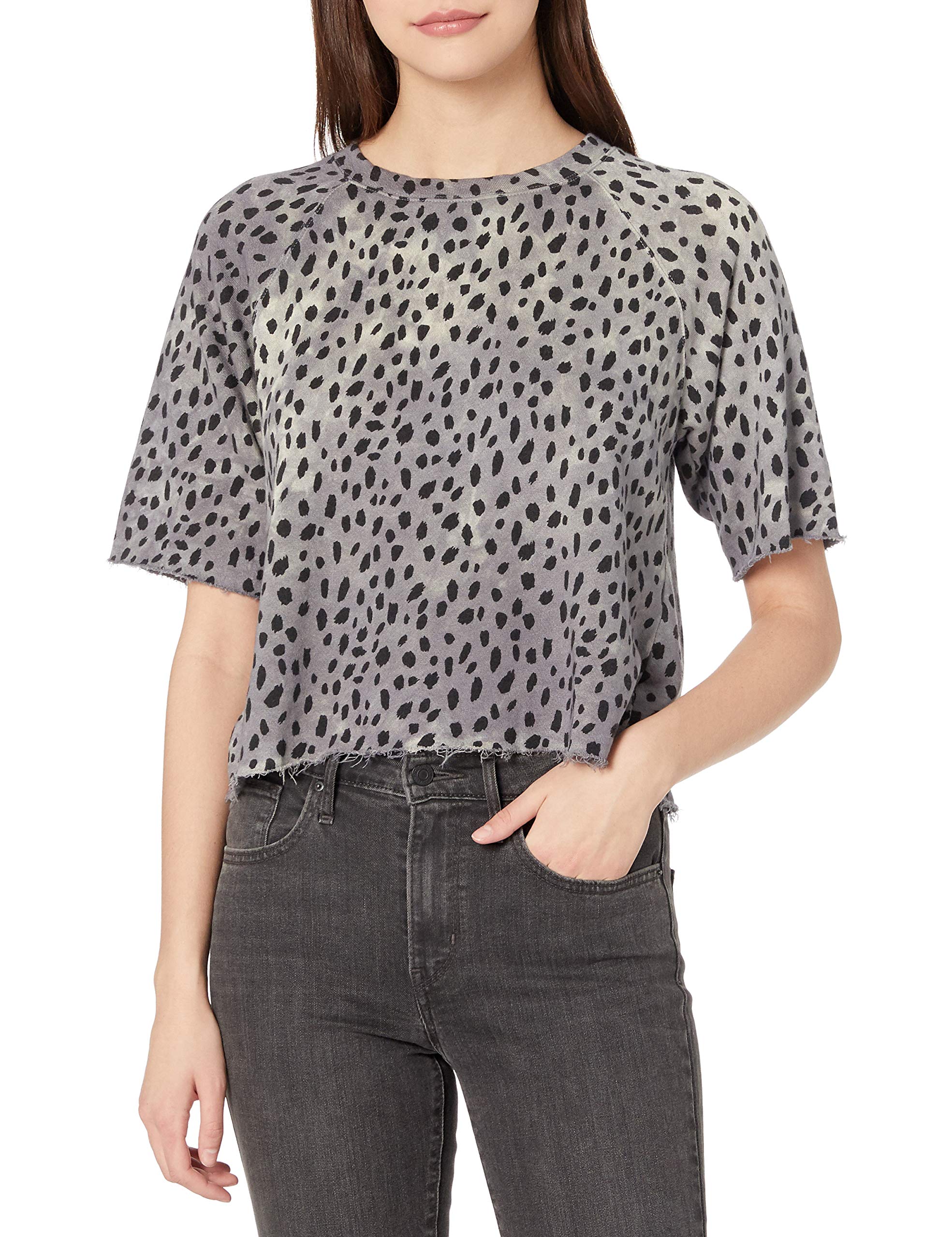 Monrow Women's Cheetah Print Cut Off Sweatshirt | Cozy Fleece Pullover | Casual Streetwear for Women | Perfect for Fall & Winter Outfits