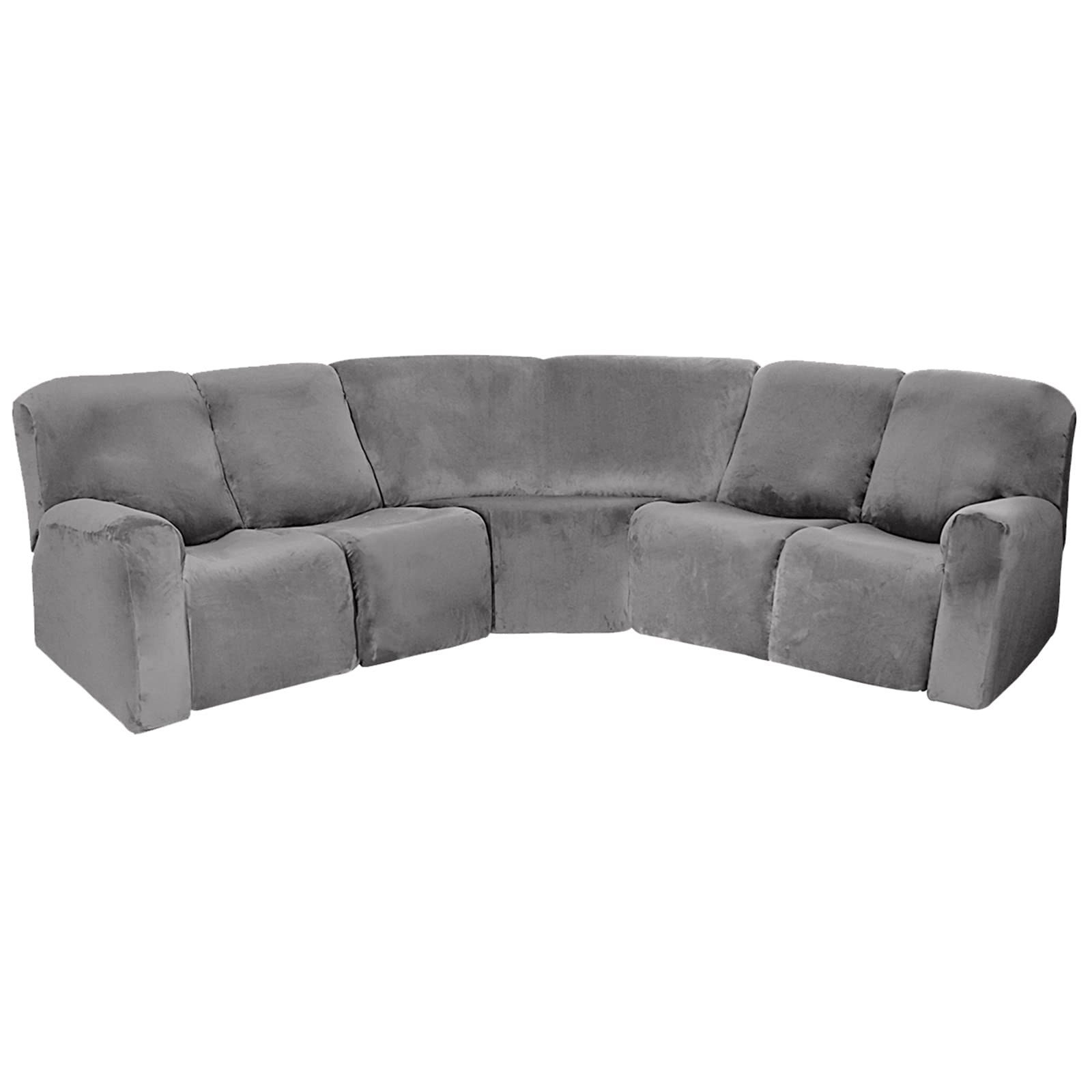 ELEOPTION 5-Seat Sectional Recliner Cover - Velvet Stretch Sofa Slipcover for L-Shaped Corner Reclining Couch - 7-Piece Washable Furniture Protector (Grey) - Perfect for Living Room, Home Theater & Family Gatherings