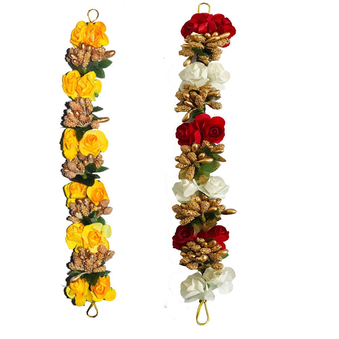 GuruEmbellish Flower Gajra Bun Maker - Hair Accessories for Women & Girls (Pack of 2) - Yellow, White & Red Floral Hair Jewelry - Perfect for Weddings, Parties & Festive Occasions