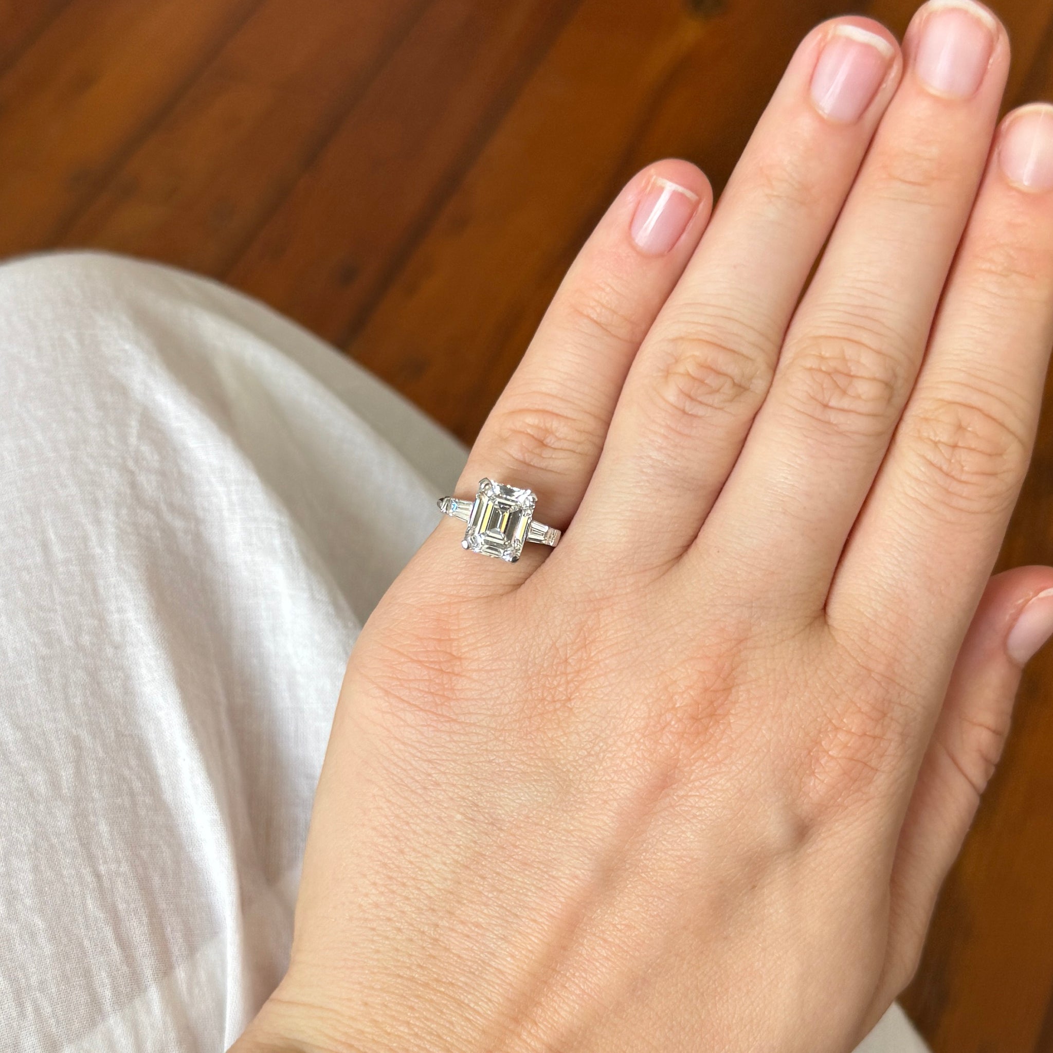 3.42ctw Emerald Cut & Baguette Diamond Three Stone Platinum Ring for Women - Elegant Wedding, Engagement & Anniversary Jewelry Gift