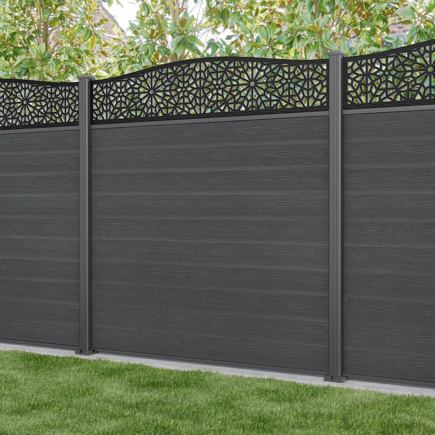 Classic Alnara Curved Top Fence Panel - Dark Grey Aluminum Fence with Durable Posts | Perfect for Backyard Privacy, Garden Borders & Pool Safety