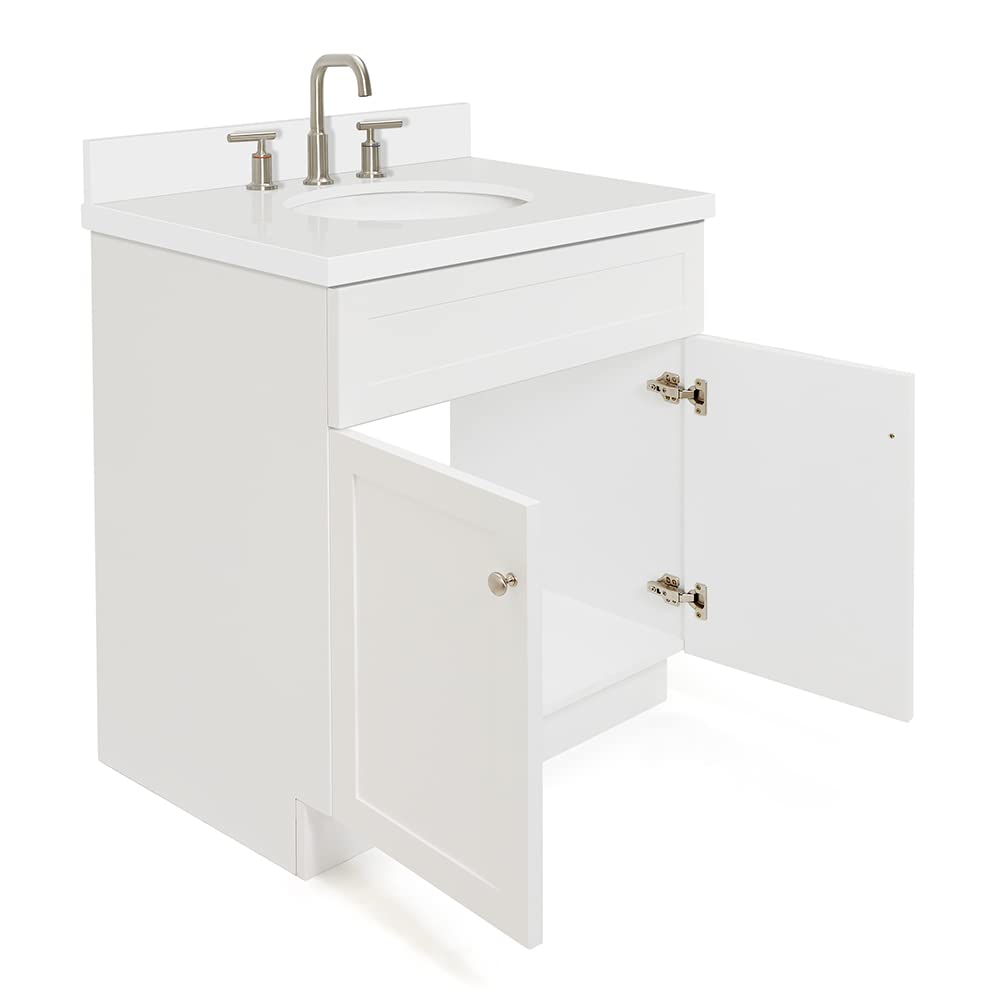 Ariel Hamlet 31 Inch White Bathroom Vanity Set with Sink - Solid Wood Vanity Cabinet, White Quartz Countertop, Oval Undermount Single Sink, Soft Closing Doors - Perfect for Modern Bathrooms, Powder Rooms & Home Renovation