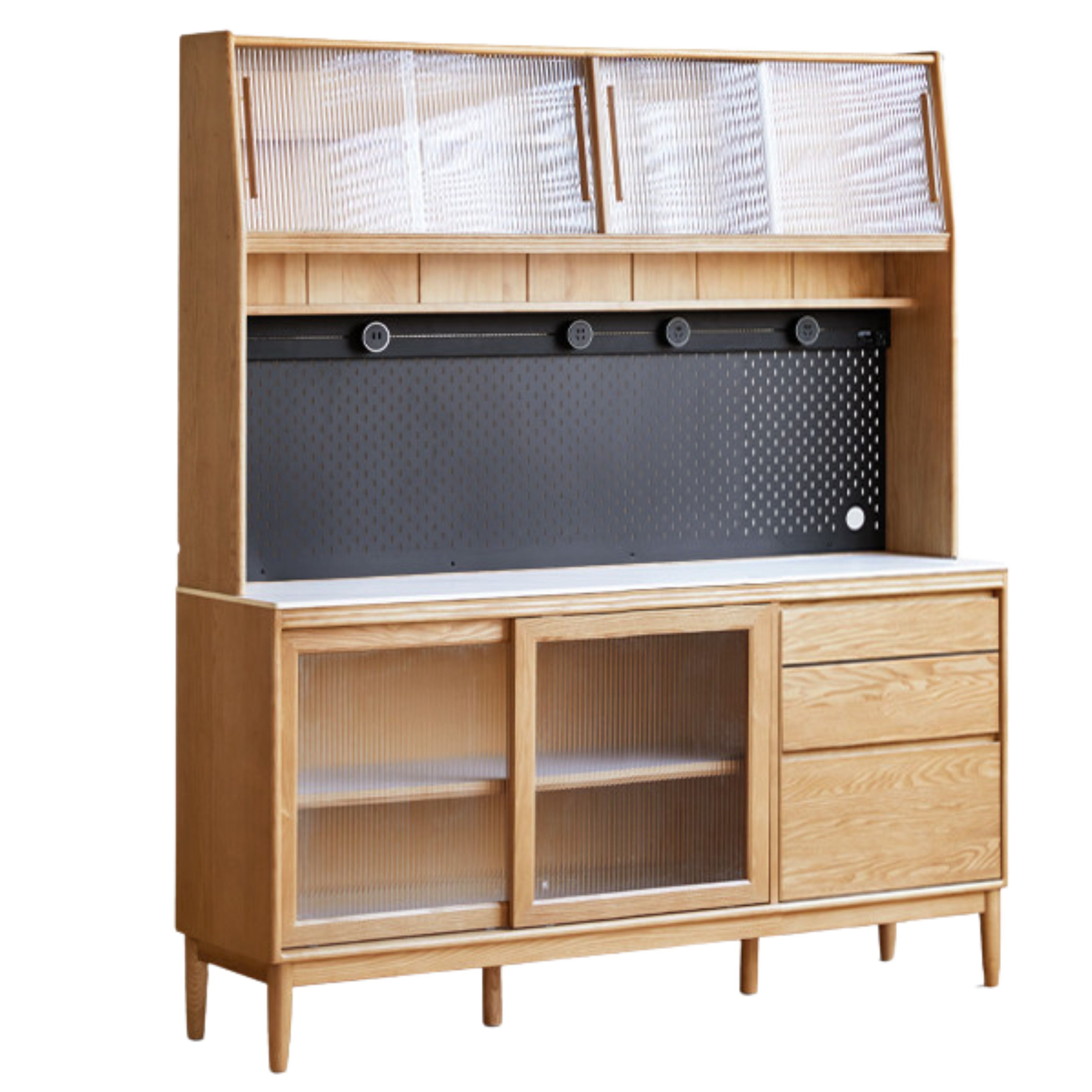 70.9x17.7x78.7 inch / 180.4x45x200 cm /Natural Wood Color /Ash Aquamarine Slate Sideboard + Upper Shelf + Bull Rail with waterproof drawer bottom mat + seven-piece perforated board set