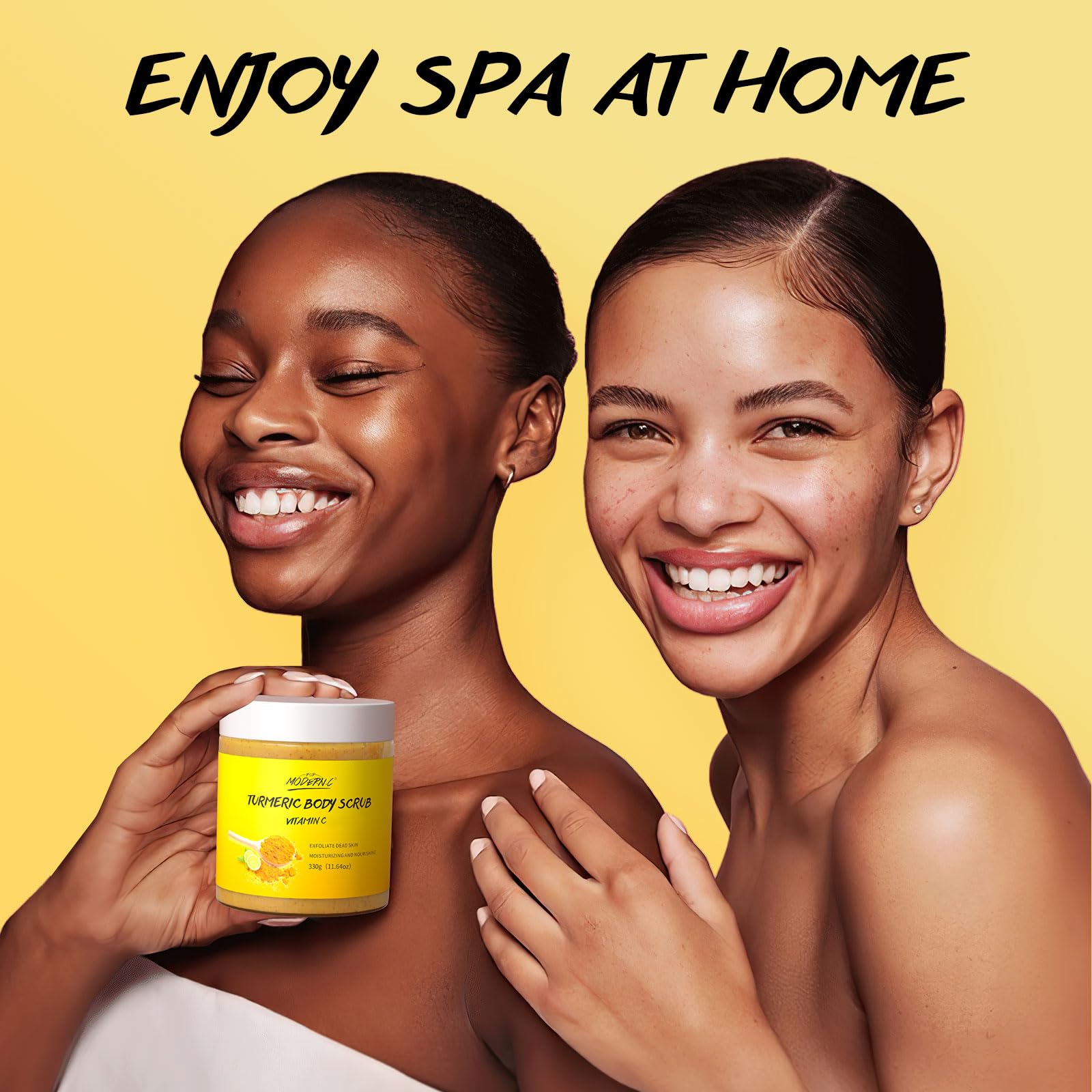 Turmeric & Vitamin C Body Scrub - Natural Exfoliator for Dead Skin Removal, Dark Spot & Acne Treatment - Deep Cleansing Scrub for Body, Butt & Bikini Area - Men & Women Skincare with Loofah - Perfect for Pre-Tanning, Post-Workout & Spa Day Self-Care