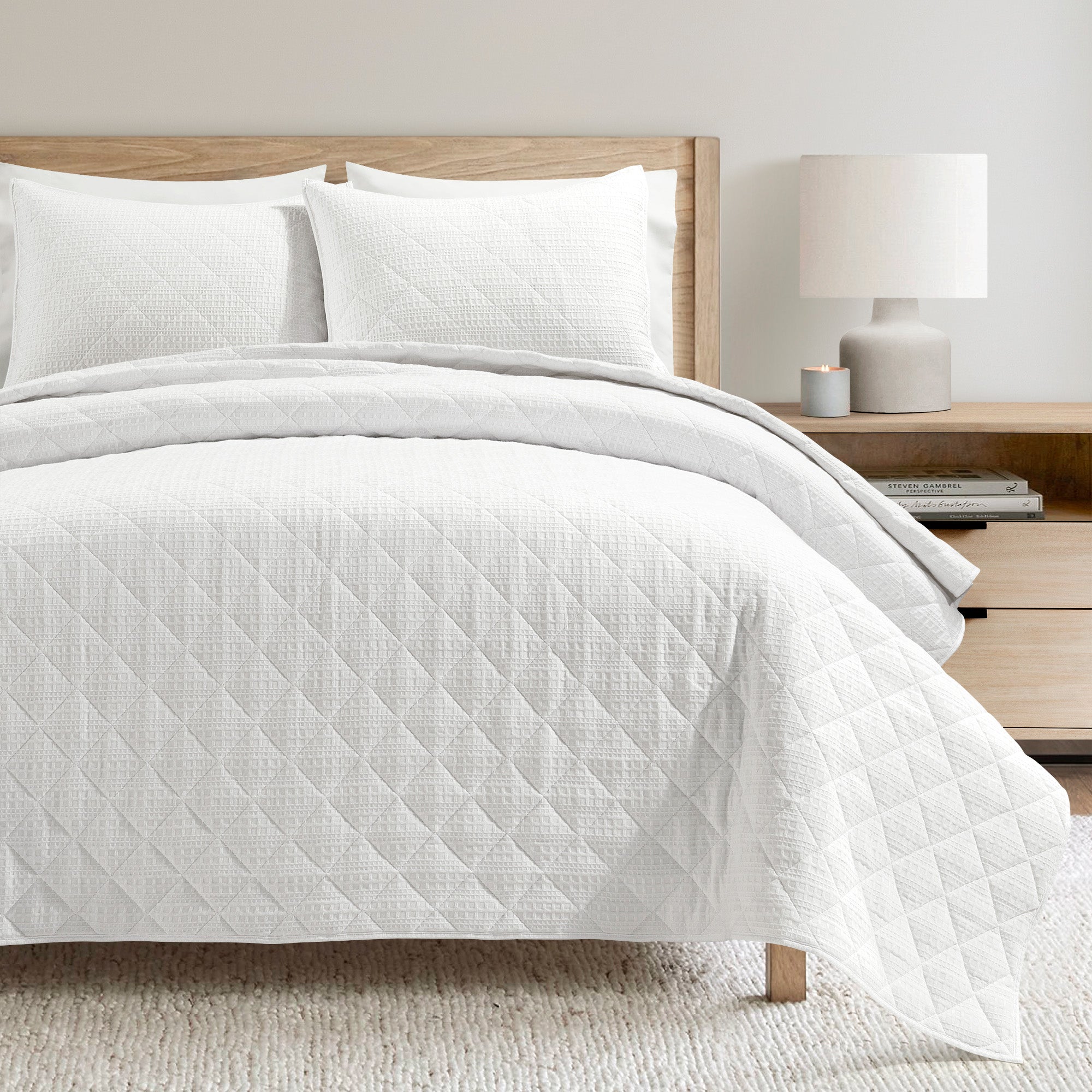 Haniya Solid Waffle Woven Cotton Textured Quilt Set - Queen Size Bedding for All Seasons | Cozy & Breathable for Bedroom, Guest Room, or Dorm