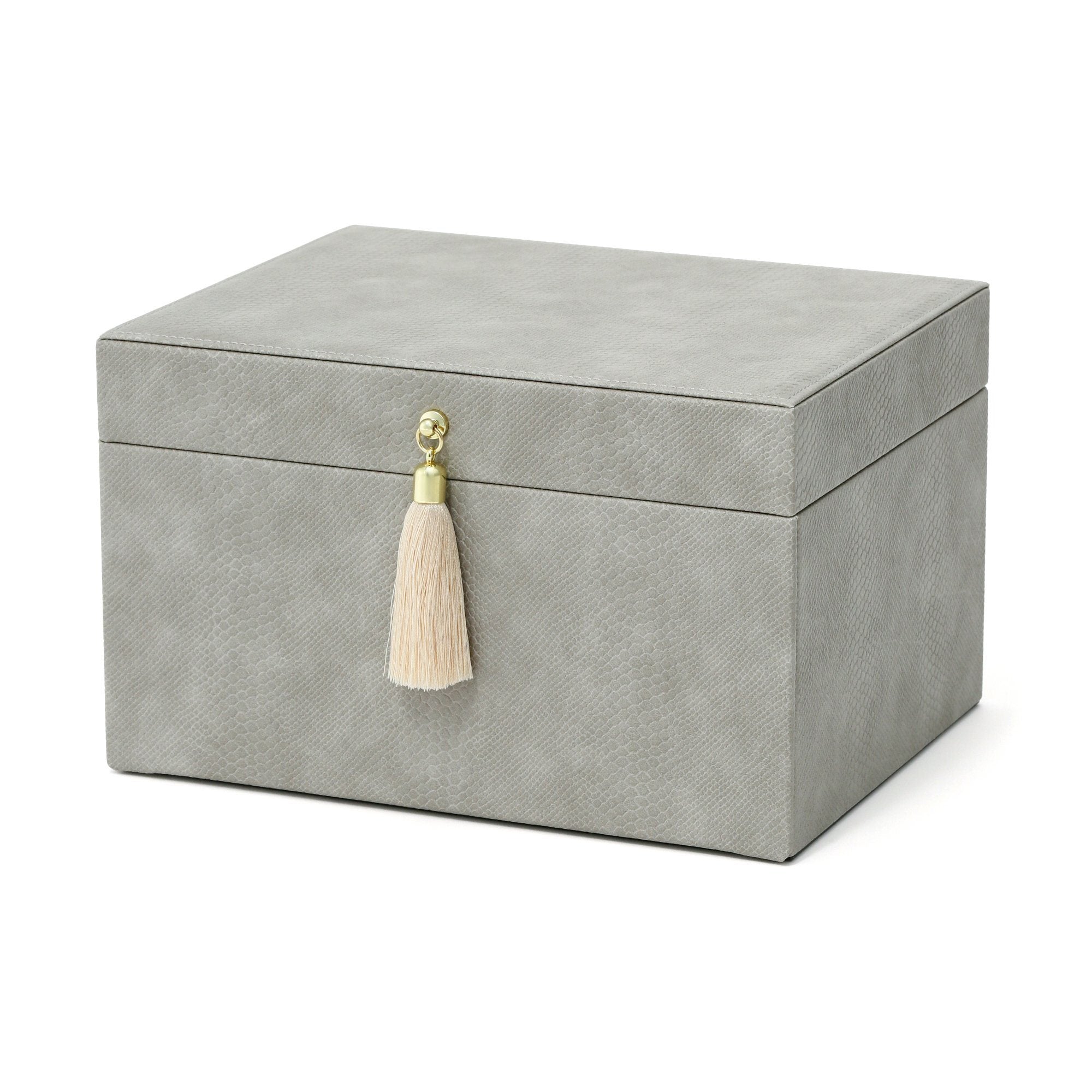 Flavia Large Gray Jewelry Box - Elegant Storage for Necklaces, Rings & Earrings - Perfect for Bedroom, Closet & Travel