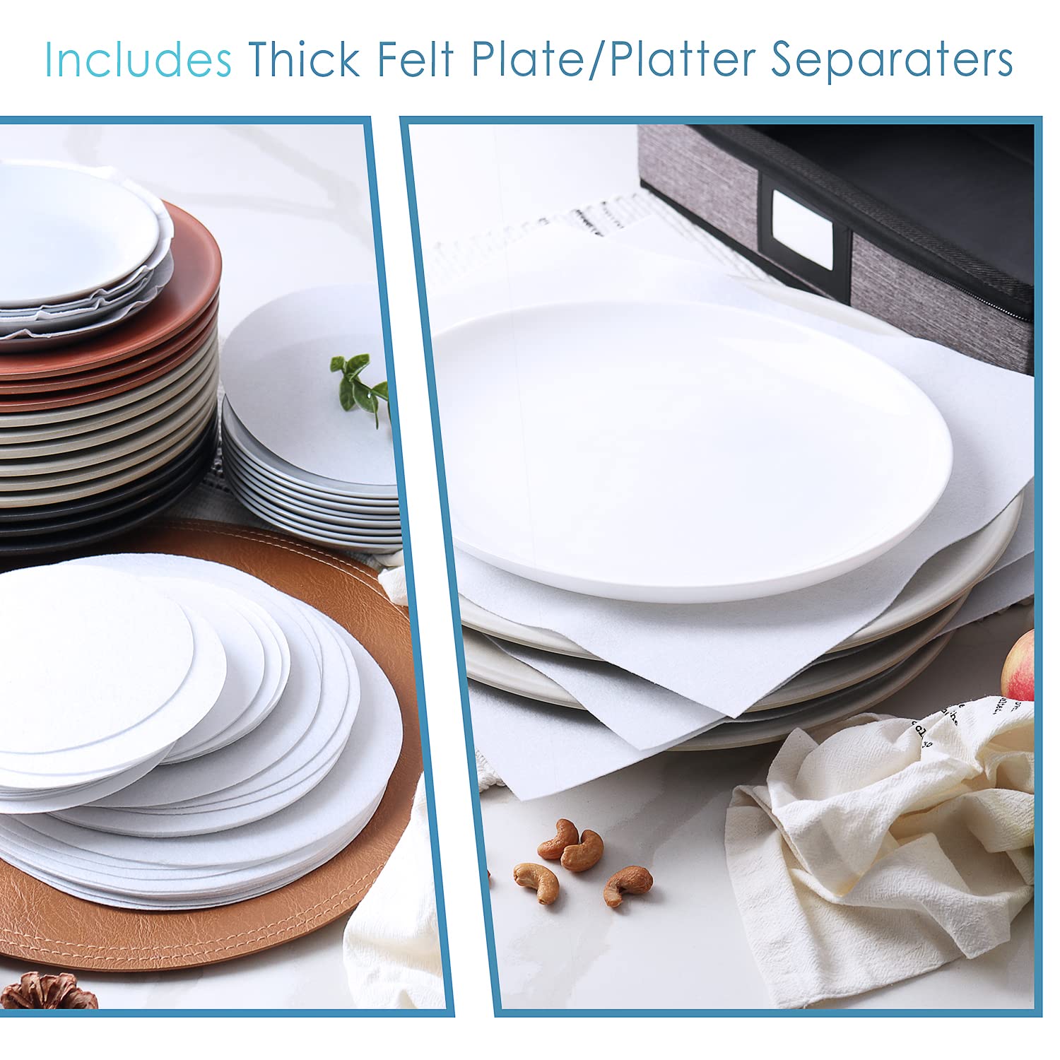 Premium 6-Piece Fine China Storage Set - Hard Shell Stackable Dish Organizers with Dividers for Plates, Coffee Mugs & Wine Glasses | Perfect for Kitchen Cabinet Organization and China Protection During Moving