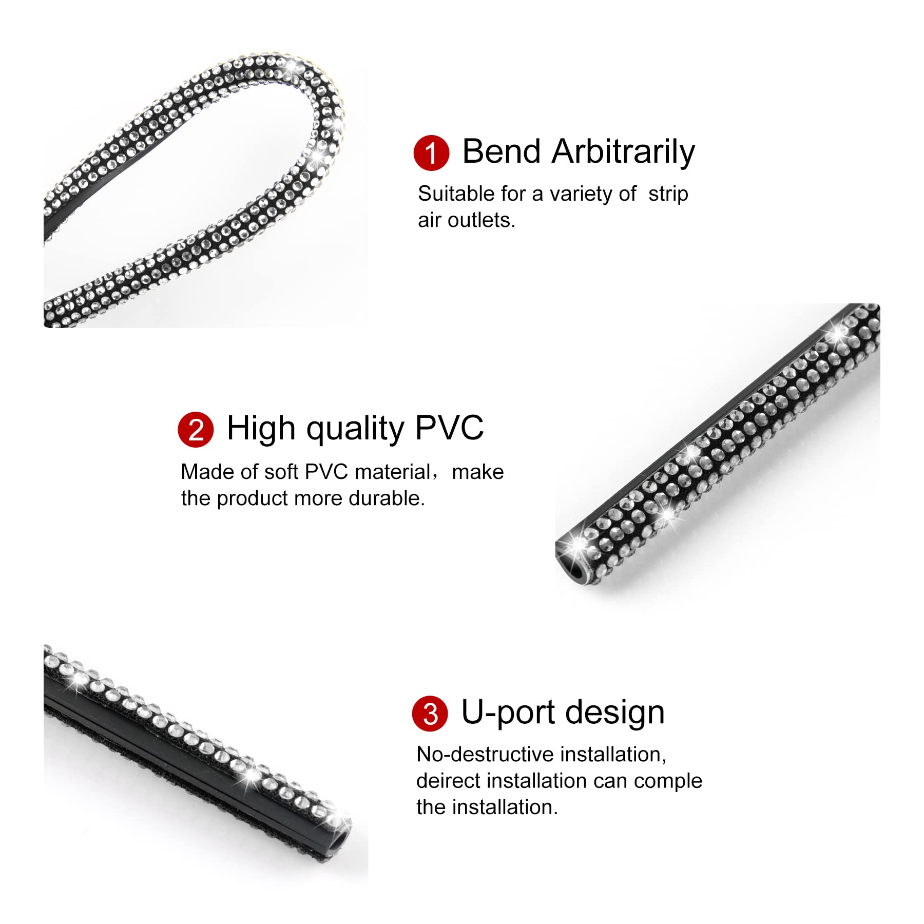SINGARO 10-Piece Shiny Rhinestone Car AC Vent Decor - Stainless Steel & PVC Air Outlet Bling Strips (White) - Perfect for Car Interior Customization & Stylish Vehicle Upgrades