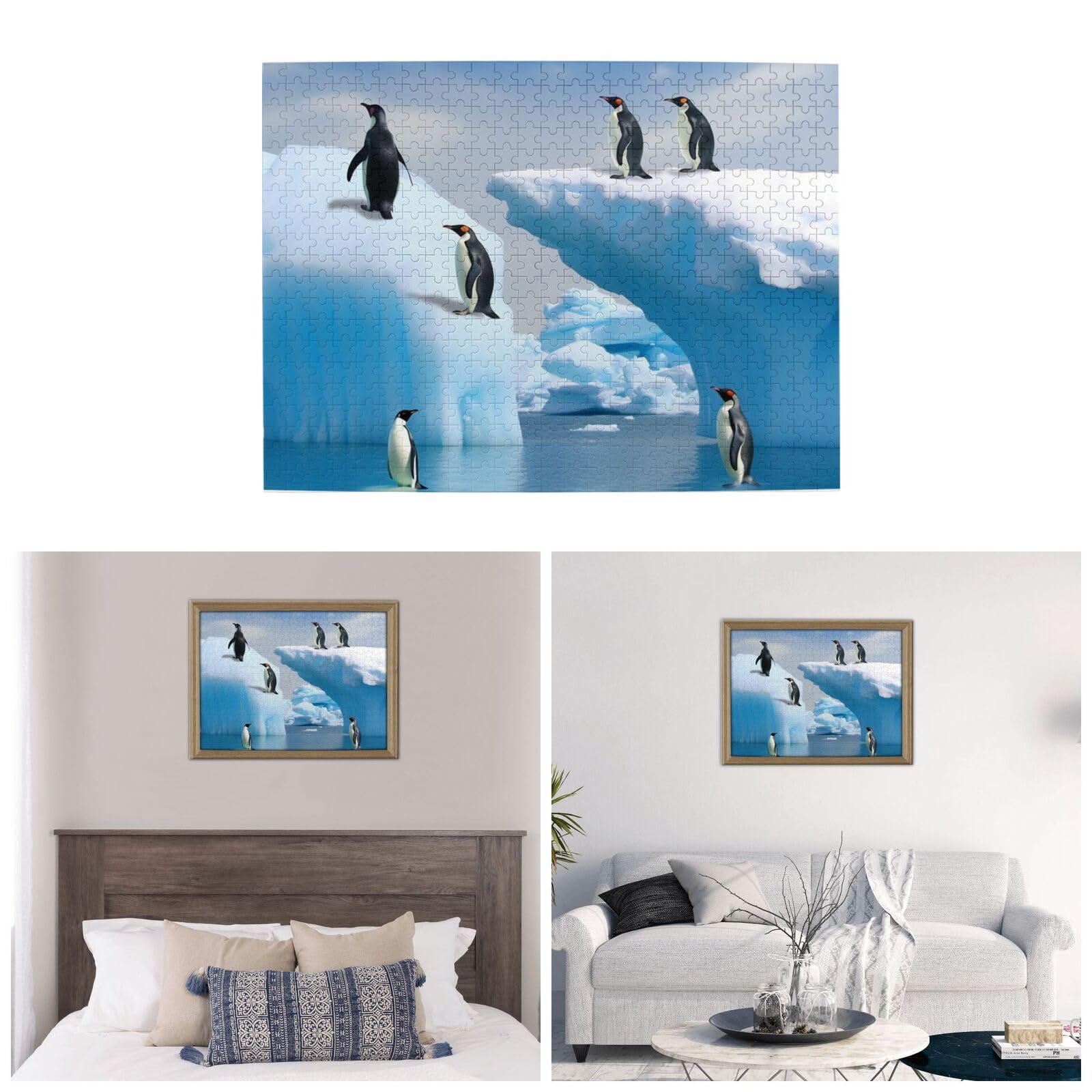 500-Piece Wooden Jigsaw Puzzle - Penguins on Iceberg Photo Puzzle for Adults, Personalized Picture Puzzle, Family Game Night, Wedding, Birthday & Valentine's Day Gift (20.4