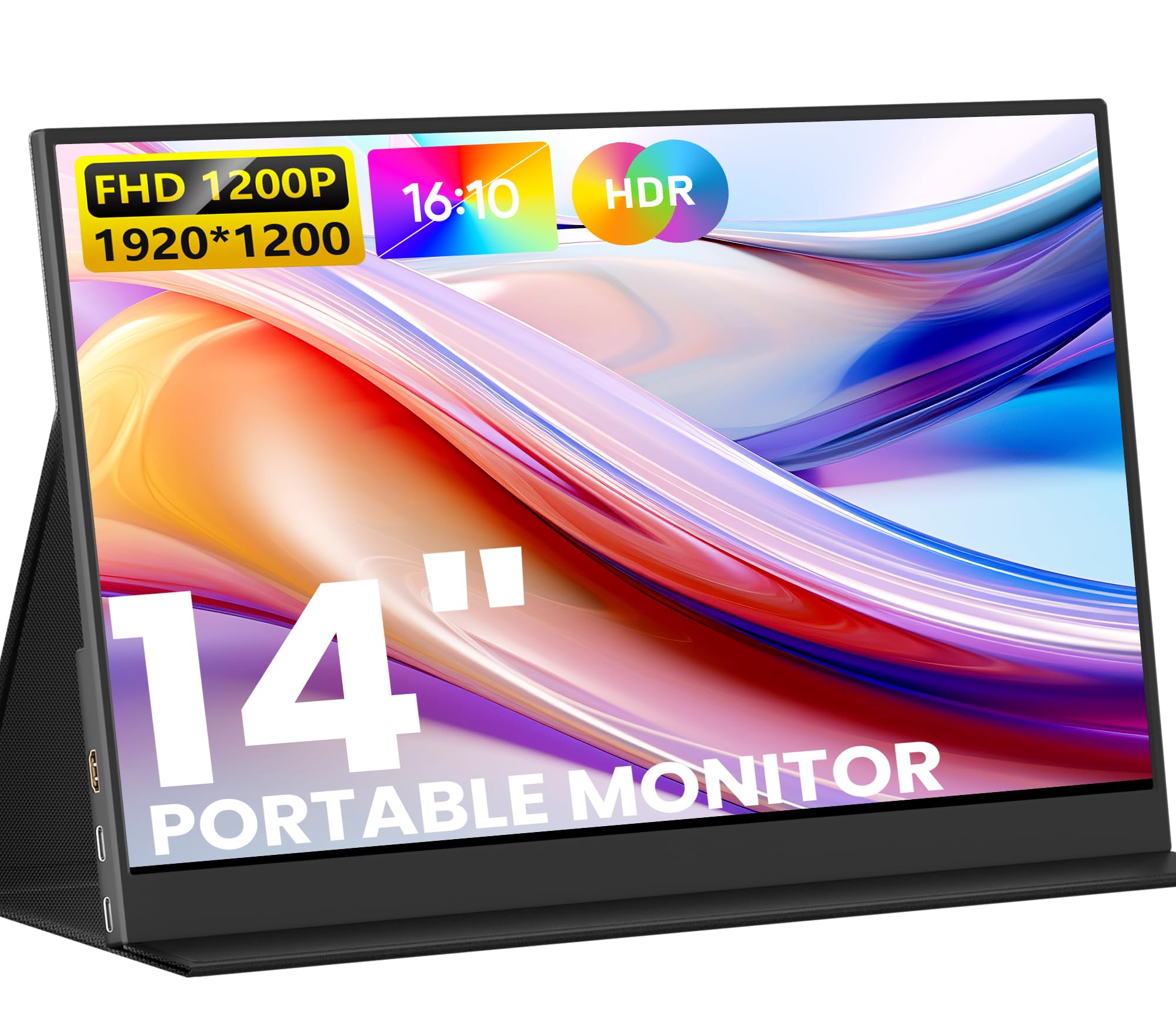 14inch Portable FHD Monitor 1920x1200P with USB-C & HDMI - Dual Speakers, HDR, Plug & Play - External Screen for Laptop, Mac, PC, Phone, Xbox, PS5, Switch - Perfect for Travel, Gaming & Remote Work