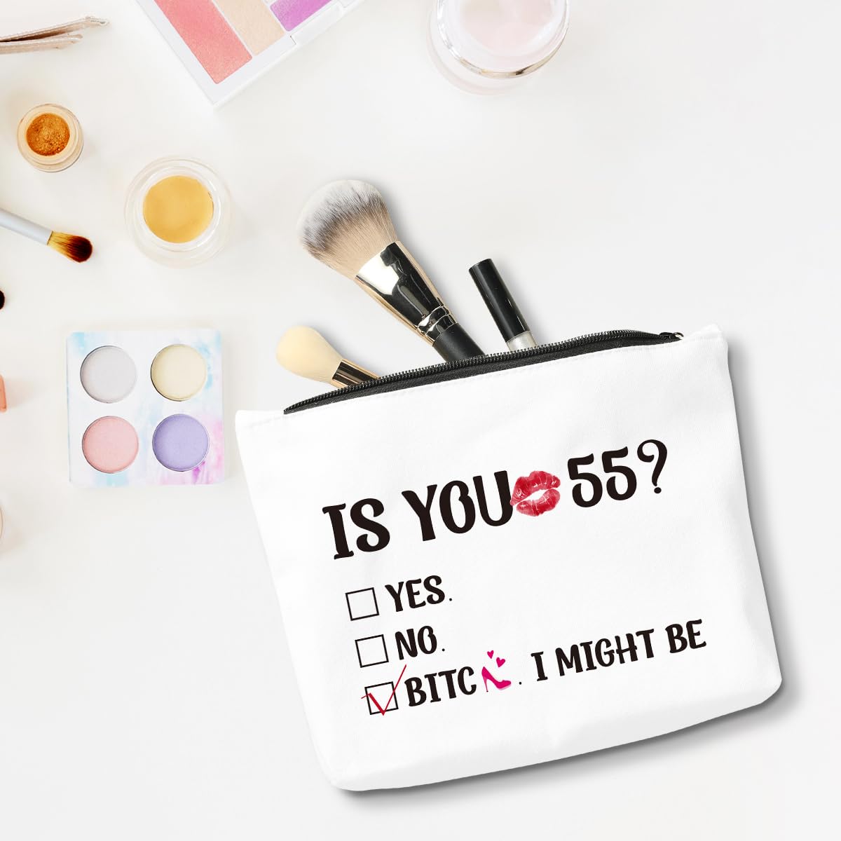 55th Birthday Gifts for Women - Funny Makeup Bag & Cosmetic Pouch for Mom, Grandma | Perfect for 55 Year Old Birthday Party Decorations & Anniversary Celebrations | Great for Travel, Spa Days & Gift Giving