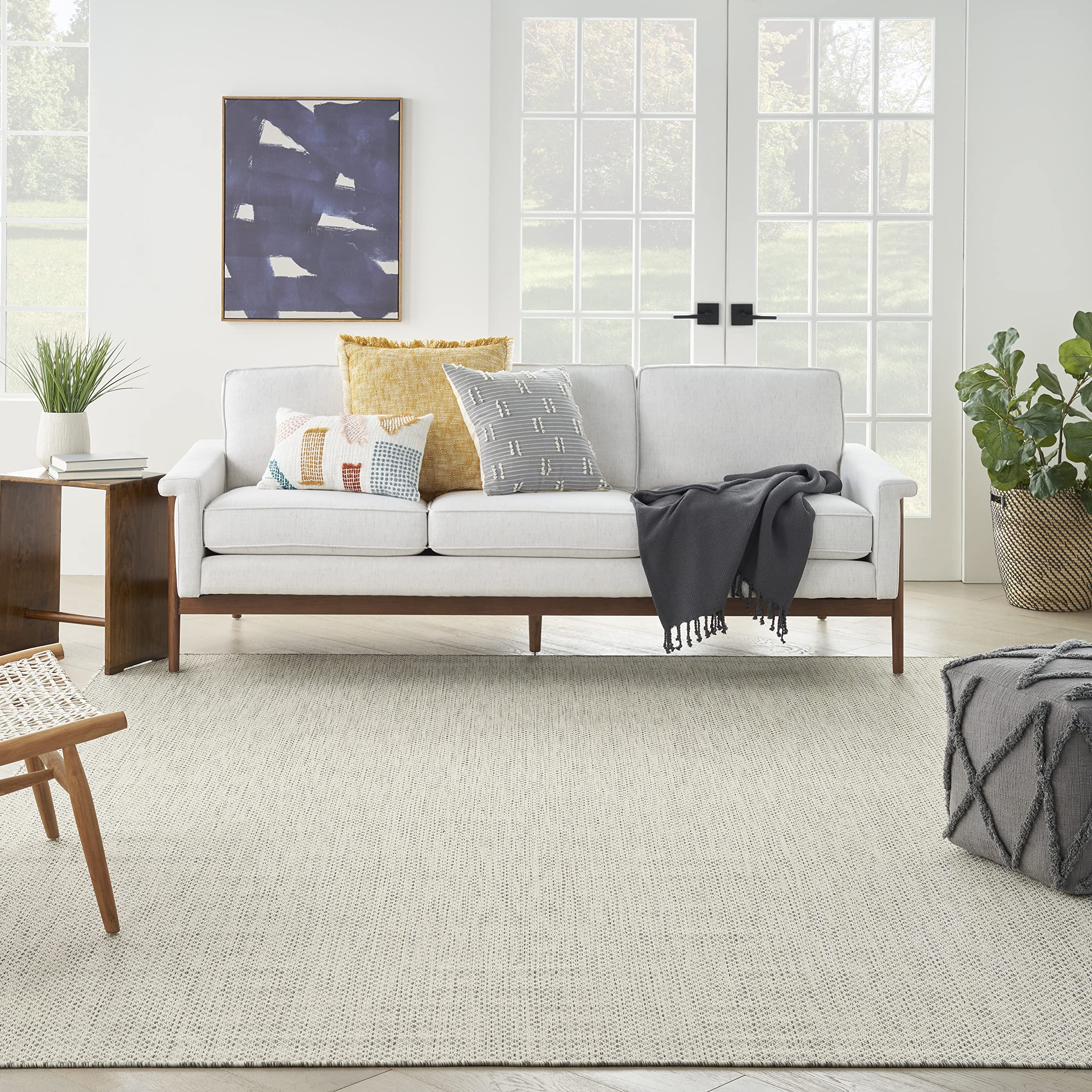 Nourison Courtyard 7' x 10' Indoor/Outdoor Area Rug - Ivory Silver Geometric Design, Easy to Clean & Non-Shedding | Perfect for Living Room, Bedroom, Dining Room, Deck, Patio & Backyard | Adds Style & Comfort to Your Home Decor