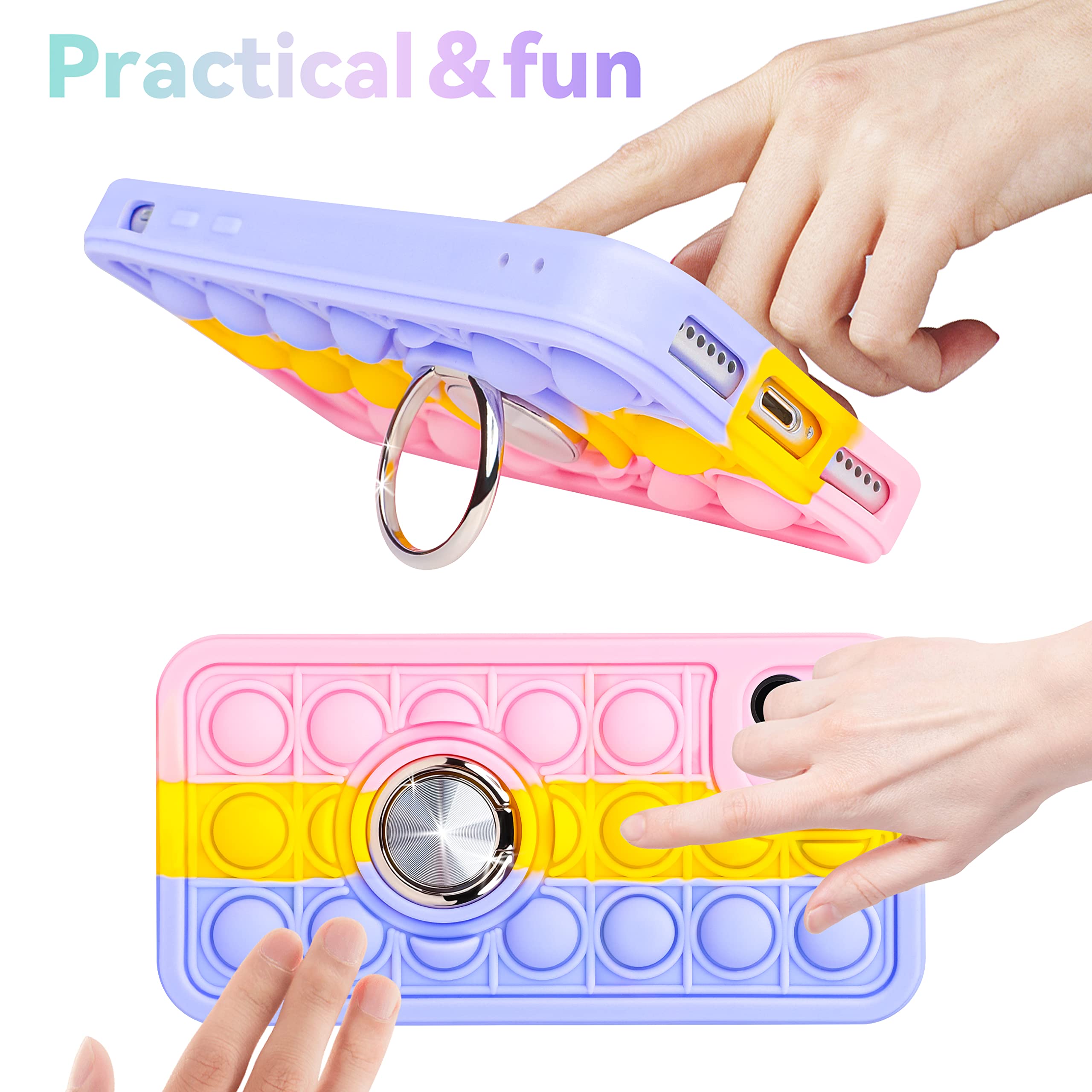 Joyleop Purple Bubble Silicone Case for iPhone 12 - Fidget Design Fun Phone Cover with Metal Ring Buckle | Cute Kawaii Protective Case for Girls, Boys & Kids | Perfect for Stress Relief, Fashion & Everyday Use (6.1