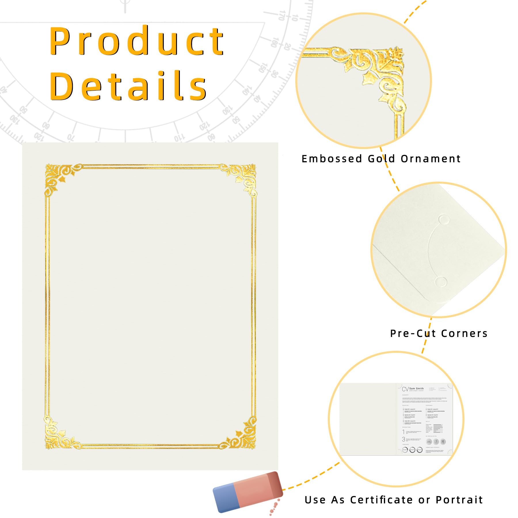 HAUTOCO 50 Pack White Certificate Holders with Gold Foil Border - Letter Size 8.5x11 Diploma Covers for Awards, Documents & Graduation Certificates - Perfect for School, Office & Professional Events
