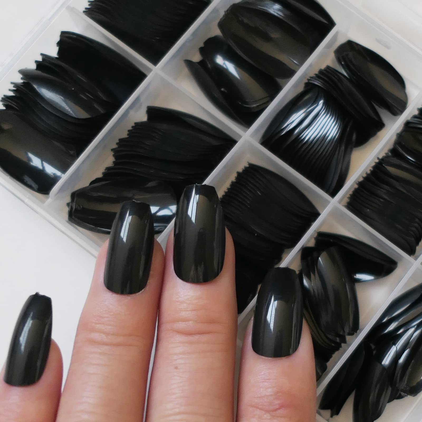 240-Piece Coffin Press-On Nails Short Fake Nails - Medium Length Ballerina Style Glossy Gel False Nails with Glue & Adhesive Tabs - Full Cover Acrylic Tips for Salon-Quality Manicures at Home, Parties & Special Occasions