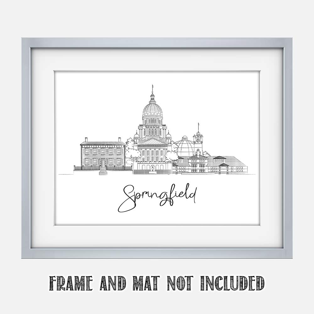 Springfield Line Art Wall Decor - Unframed 11x14 Skyline Print for Home & Office | Springfield Pictures, Bedroom Wall Art, Modern Cityscape Decor for Living Room, Dorm, Gift