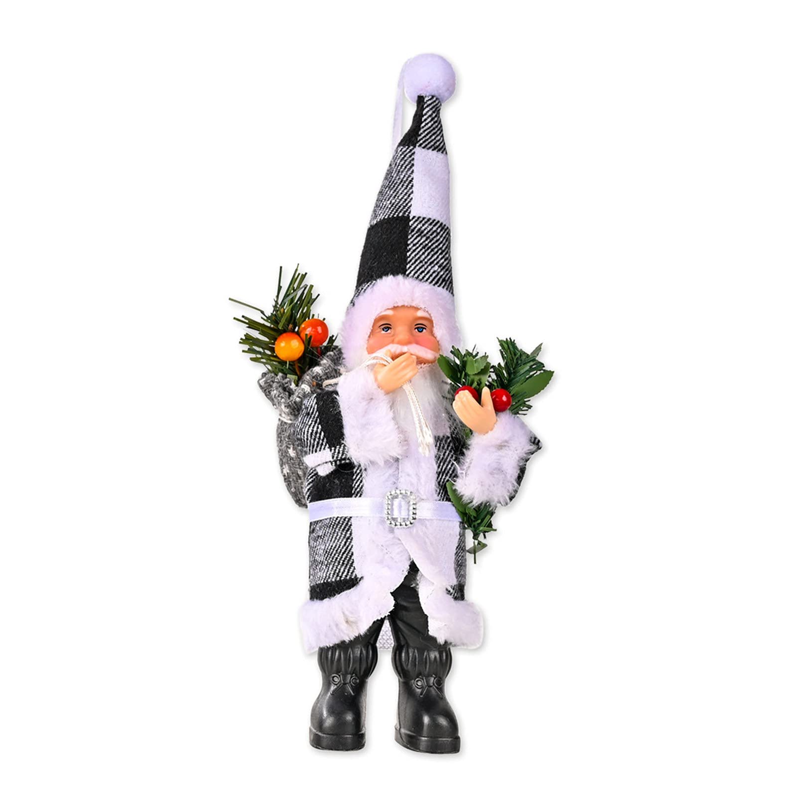 BenRan Christmas Decoration - Vintage Resin Santa Claus Ornament with Red & Black Plaid Scarf - Small Standing Santa Claus Figurine for Holiday Tree Decor, Mantel Display, and Festive Home Decor
