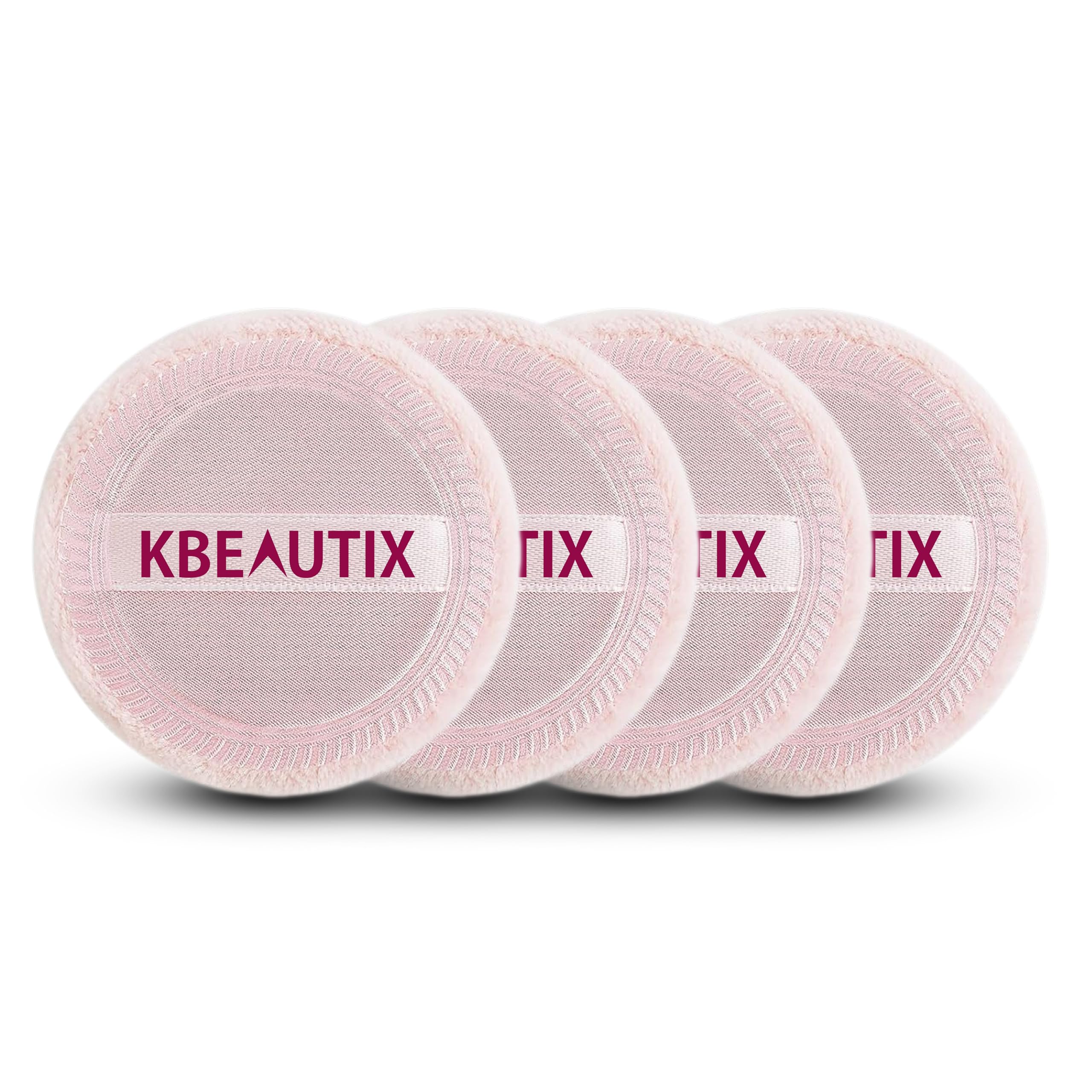 KBEAUTIX Round Makeup Sponge Puffs for Powder Foundation & Loose Mineral Powder - 4 Pack Soft Blending Cosmetic Pads with Strap - Perfect for Face & Body Powder Application, Travel & Touch-ups