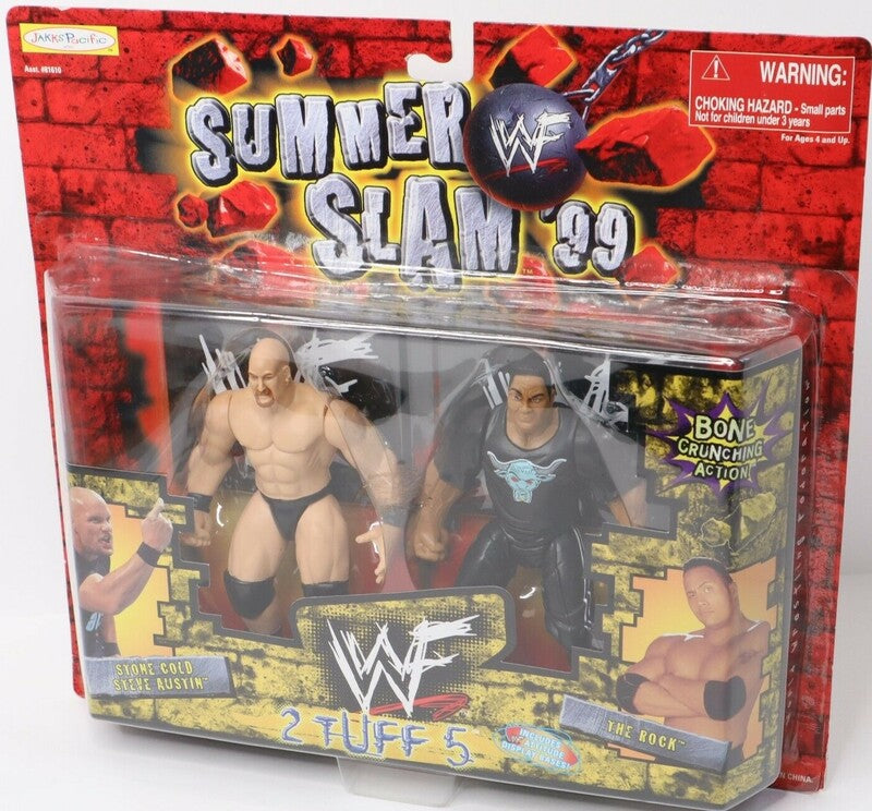 Vintage 1999 WWF Jakks Pacific 2 Tuff 5 Action Figures - Stone Cold Steve Austin & The Rock - Wrestling Collectibles for Display & Play - Perfect for WWE Fans & Toy Collectors