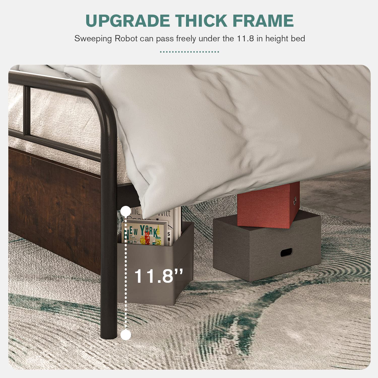 IMUsee Full Bed Frame with Industrial Wood Headboard - 12